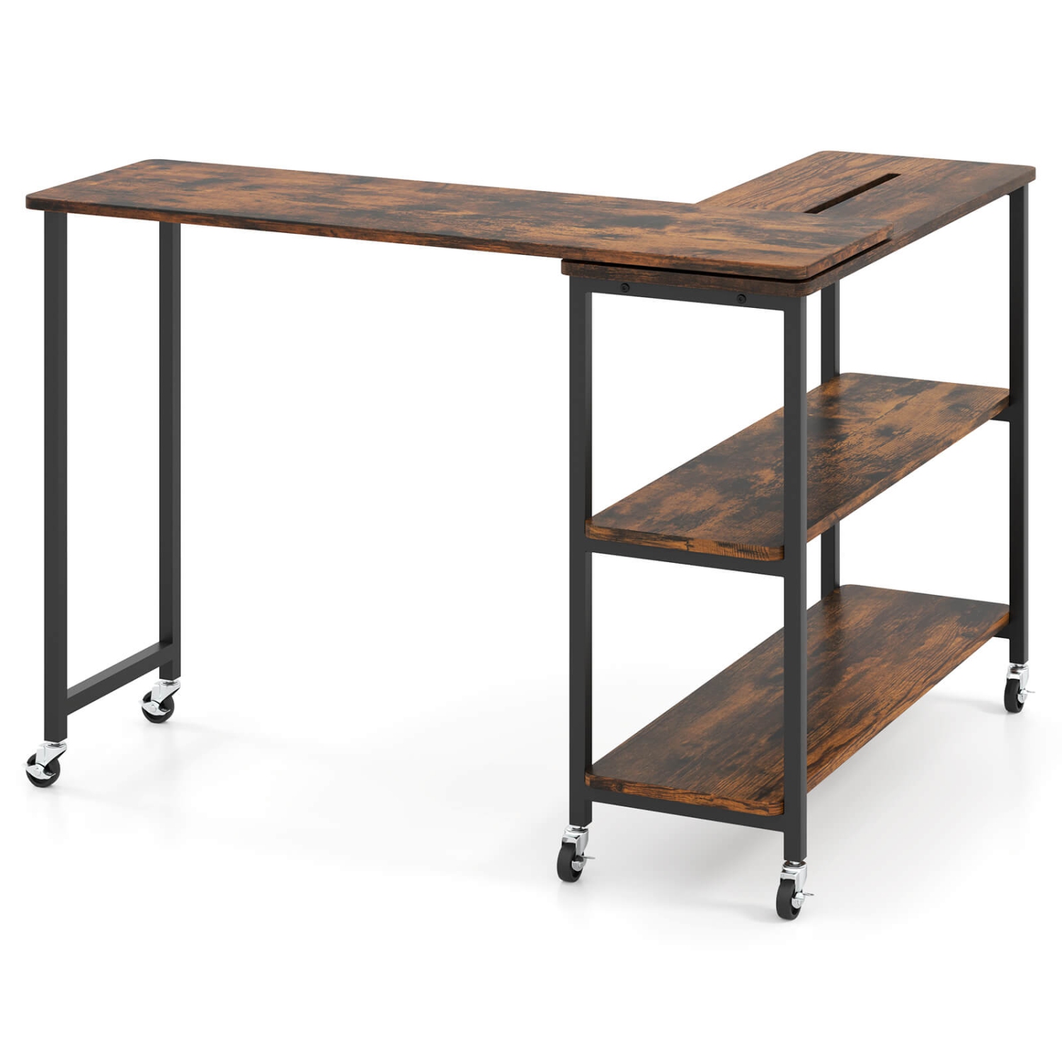 Costway Large 360° Free Rotating Sofa Side Table with Wheels Storage Shelf Patented