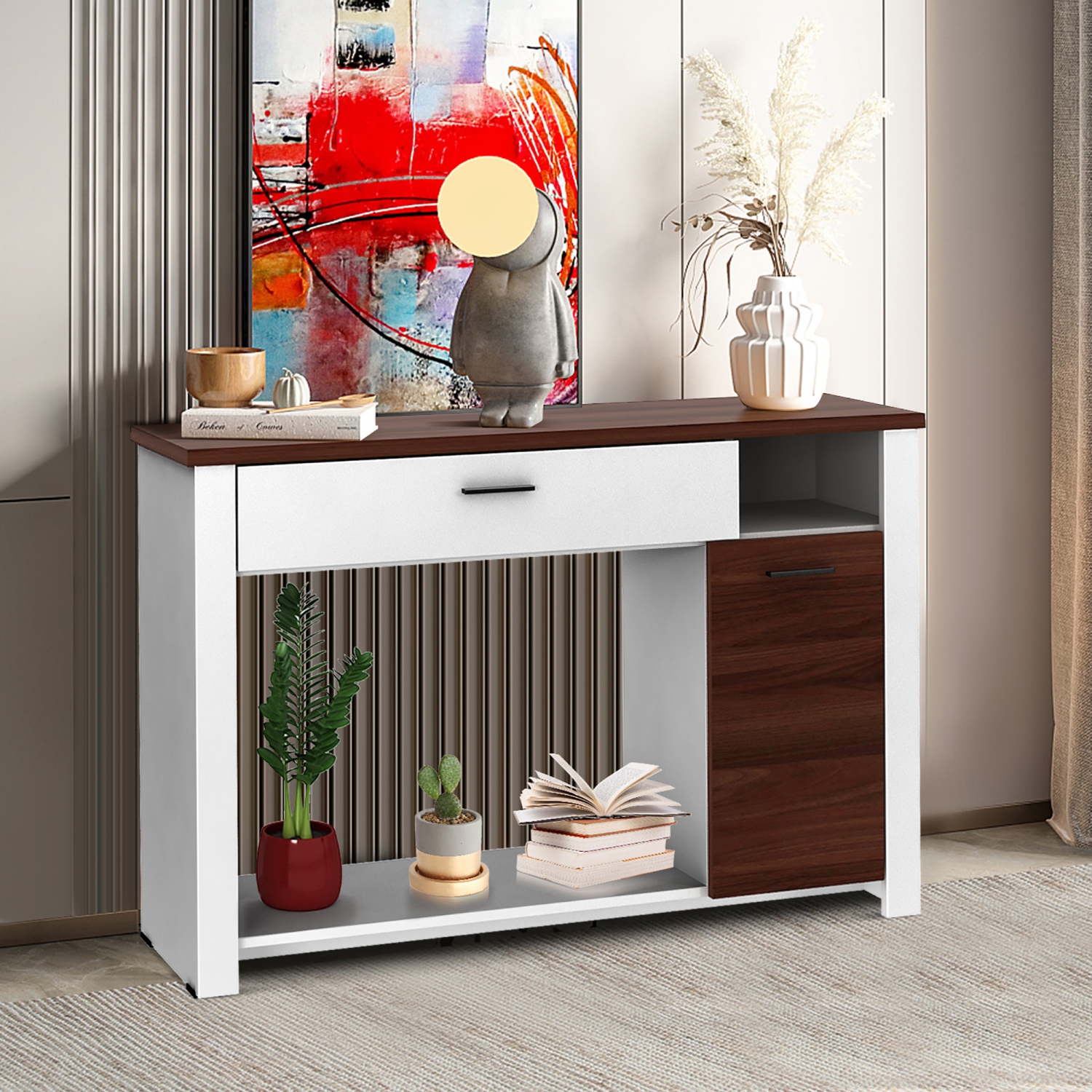 Costway 48" Console Sofa Table with Drawer Height Adjust Cabinet Entryway Furniture