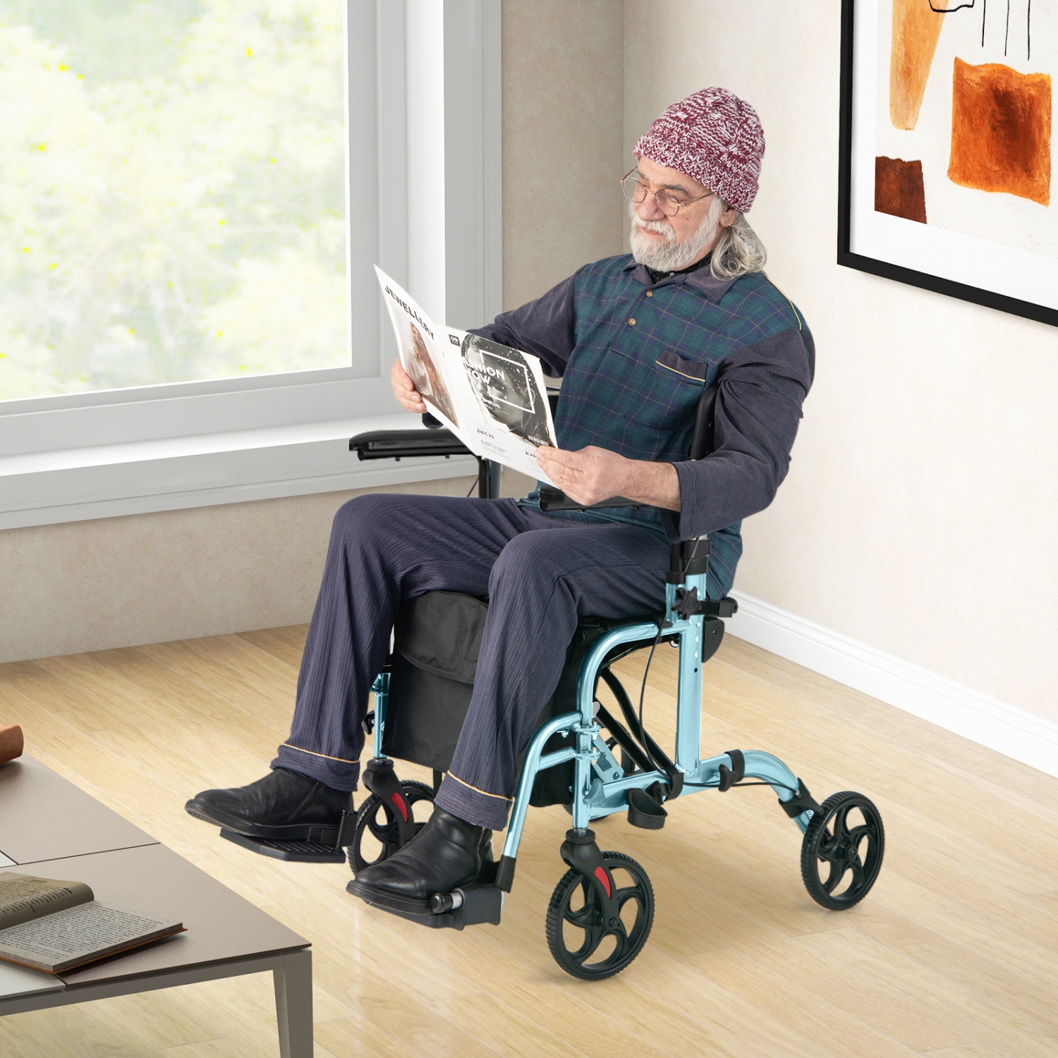 Goplus Folding Rollator Walker w/Seat & 8" Wheels Supports up to 300 lbs