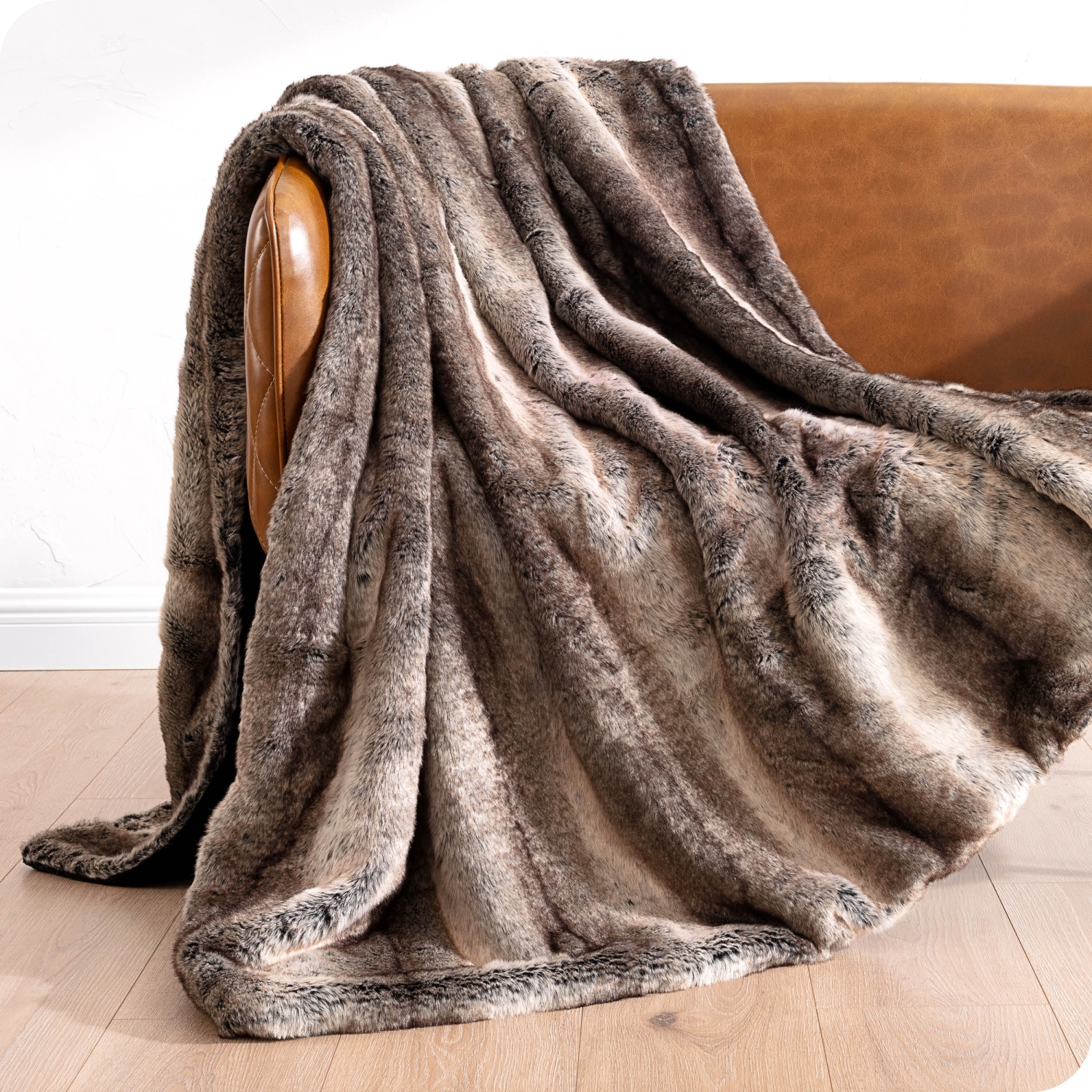 Bare Home Faux Fur Blanket - Ultra-Soft Blanket - Luxurious Fuzzy Warm Blanket - Cozy Lightweight Soft Blanket (Throw, Neutral Hombre Stripe)