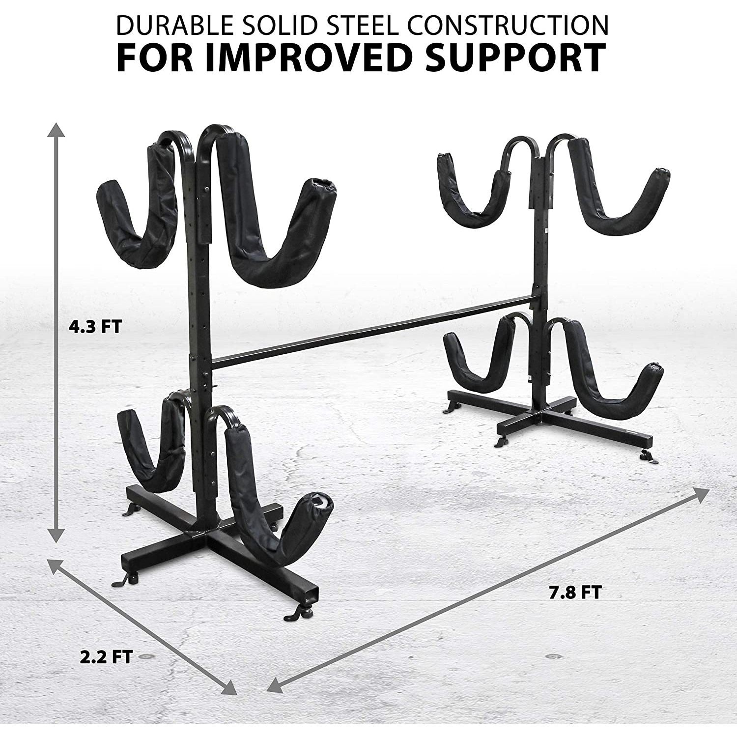 RaxGo Freestanding Kayak Rack for 4, Heavy Duty Floor Storage Holder for Four-Kayak, SUP, Canoe & Paddleboard for Indoor, Outdoor, Garage, Shed, or