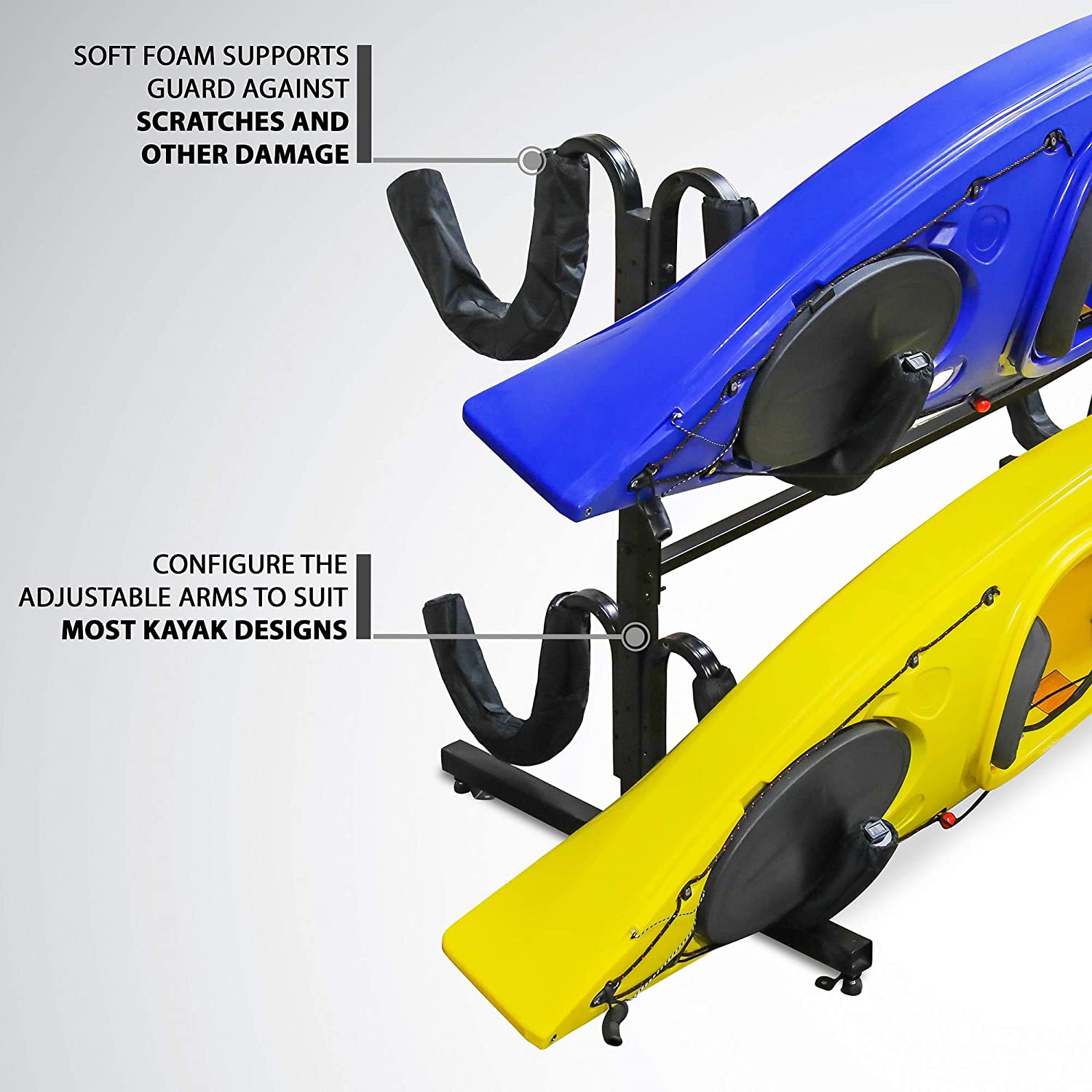 RaxGo Freestanding Kayak Rack for 4, Heavy Duty Floor Storage Holder for Four-Kayak, SUP, Canoe & Paddleboard for Indoor, Outdoor, Garage, Shed, or