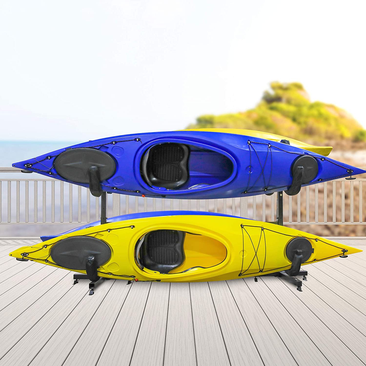 RaxGo Freestanding Kayak Rack for 4, Heavy Duty Floor Storage Holder for Four-Kayak, SUP, Canoe & Paddleboard for Indoor, Outdoor, Garage, Shed, or