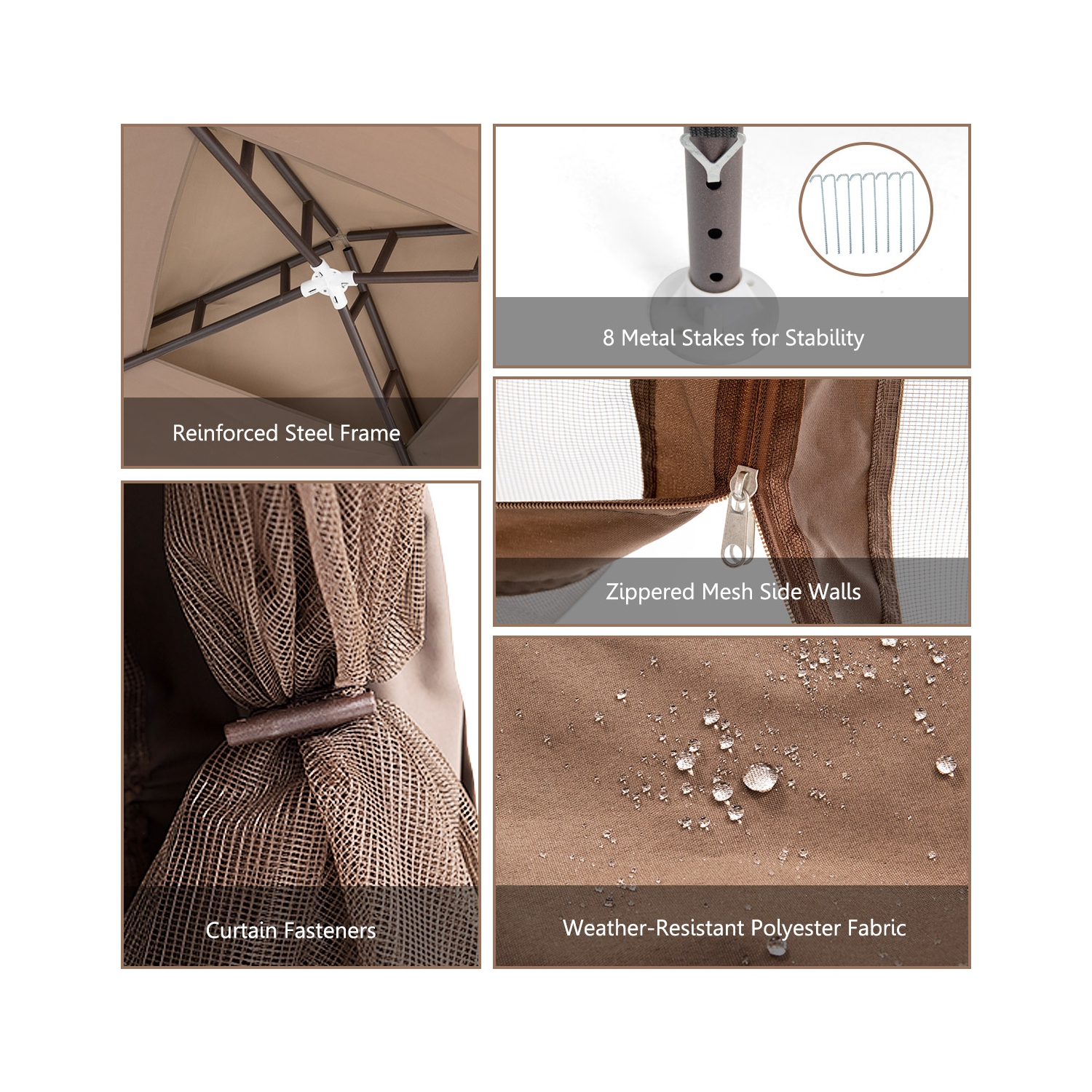 Costway 10'x 10'2-tier Canopy Gazebo Tent Outdoor Netting Picnic Party Sun Shade