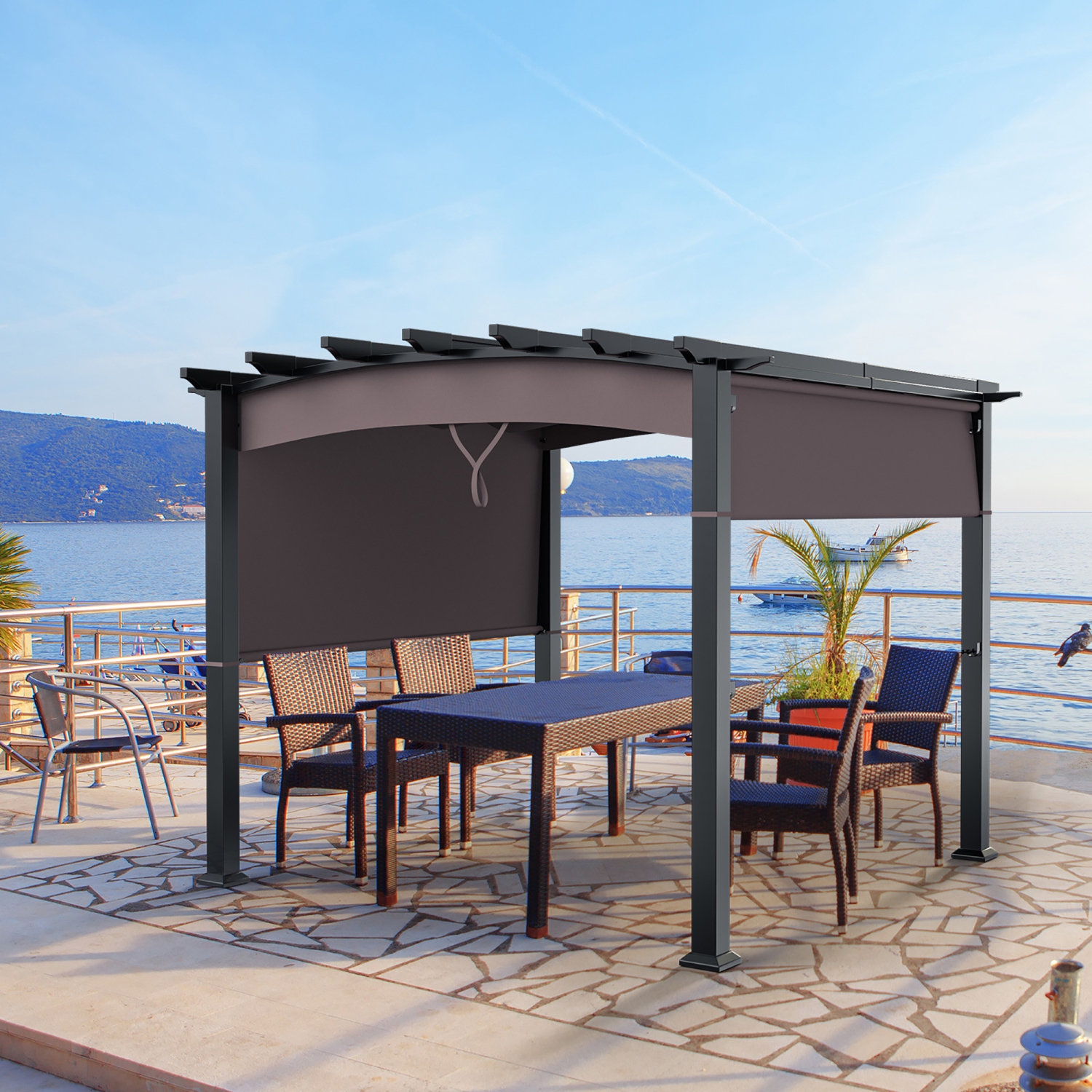 Costway 10 x 10ft Patio Pergola Gazebo Sun Shade Shelter W/Retractable Canopy