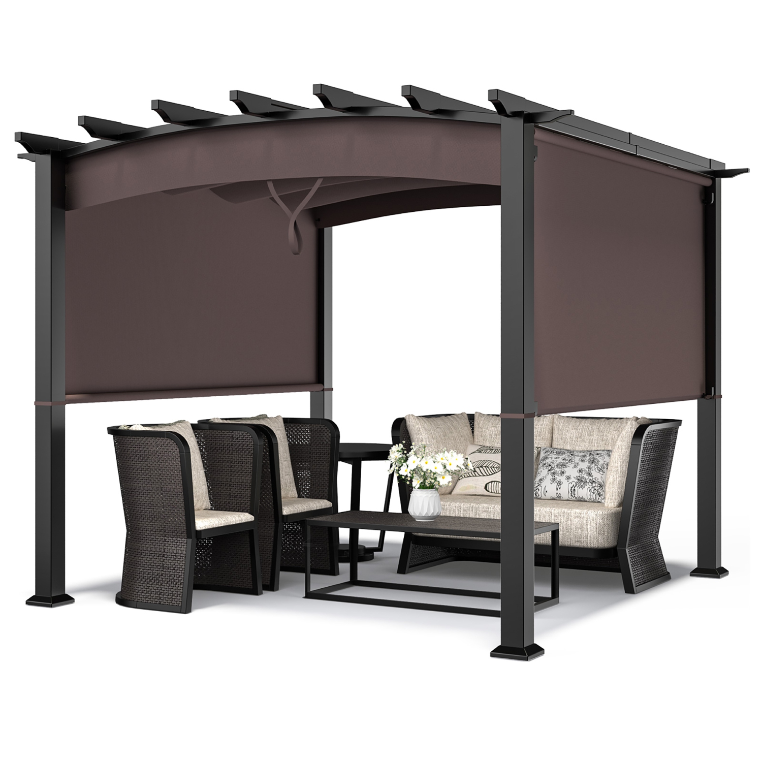 Costway 10 x 10ft Patio Pergola Gazebo Sun Shade Shelter W/Retractable Canopy