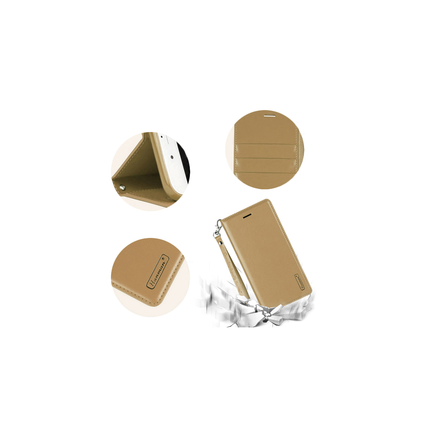 Étui portefeuille à rabat en cuir Hanman| pour iPhone 11| Doré