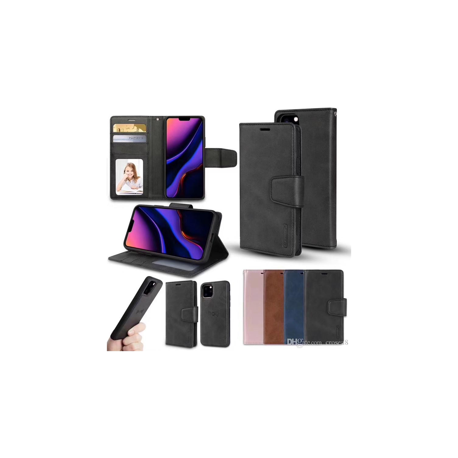 Étui portefeuille à rabat en cuir Hanman| pour iPhone 11| Noir