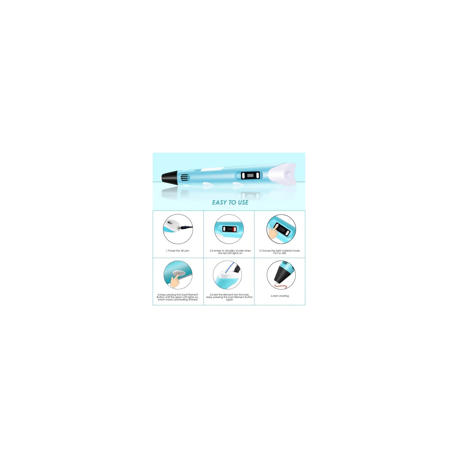 3D Printing Pen DIY Drawing Pen with LCD Display with 13 PLA Filaments for Kids Adults(Blue)