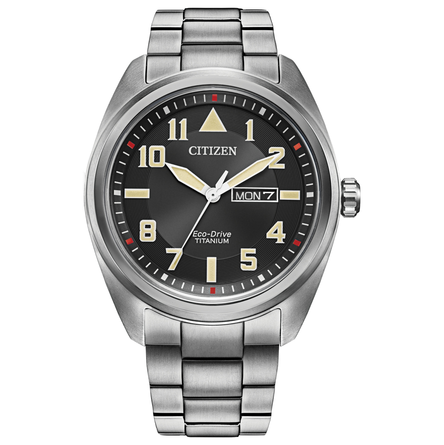 Citizen Mens Garrison Eco-Drive Watch 42mm Silver-Tone Super Titanium Case and Bracelet with Black Dial