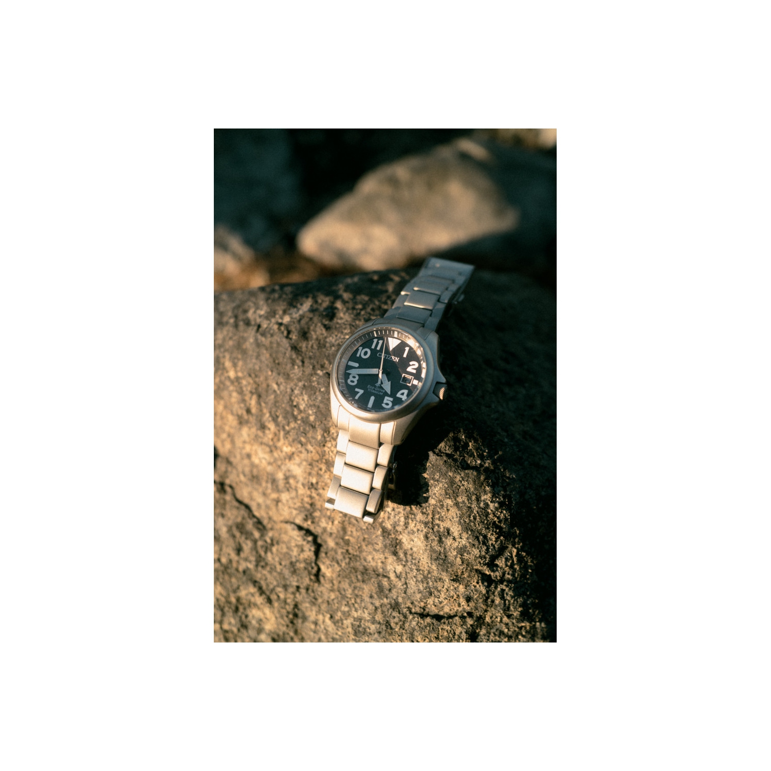 Citizen Mens Garrison Eco-Drive Watch 42mm Silver-Tone Super Titanium Case and Bracelet with Black Dial