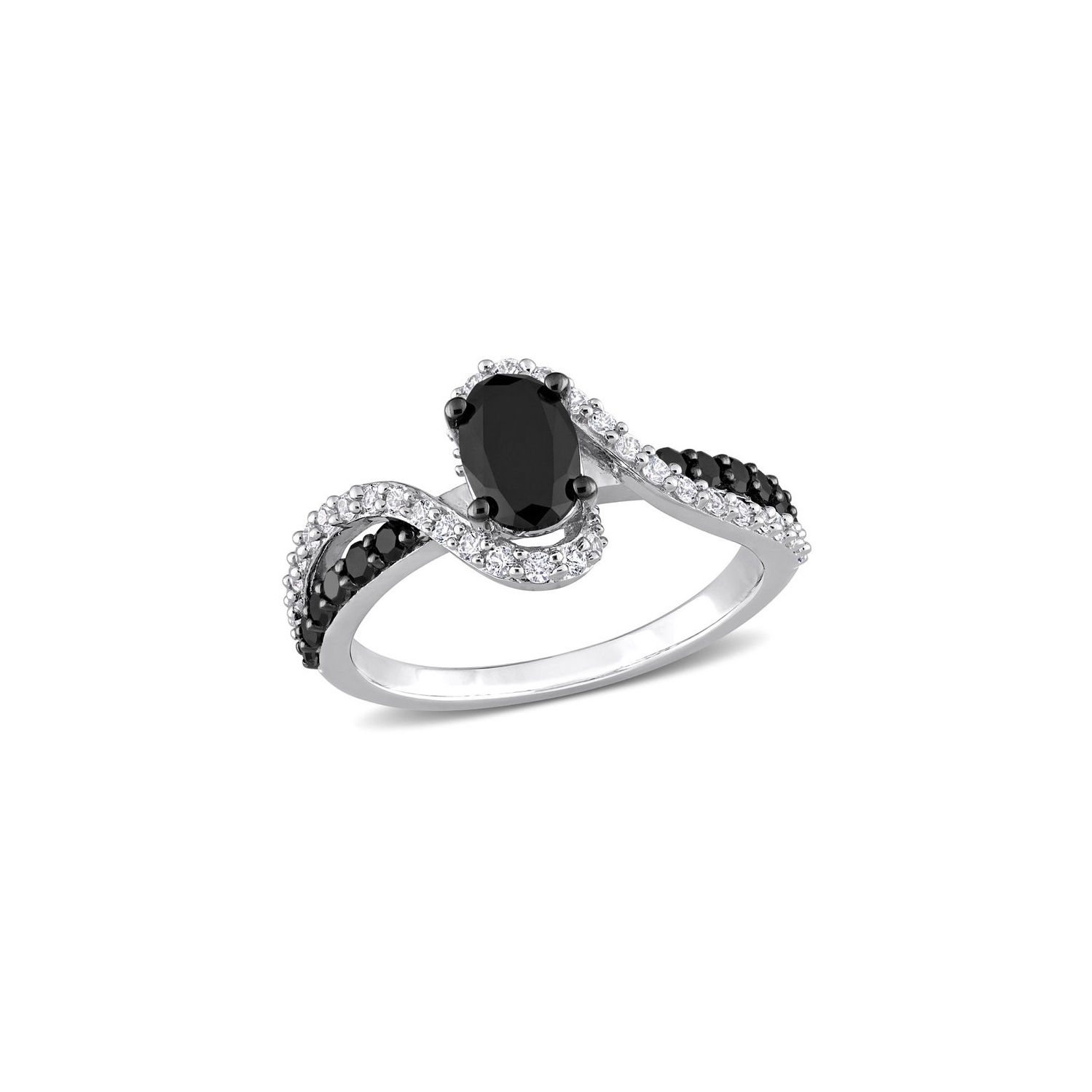 1.00 Carat Black Diamond Twist Ring in Sterling Silver with White Sapphires