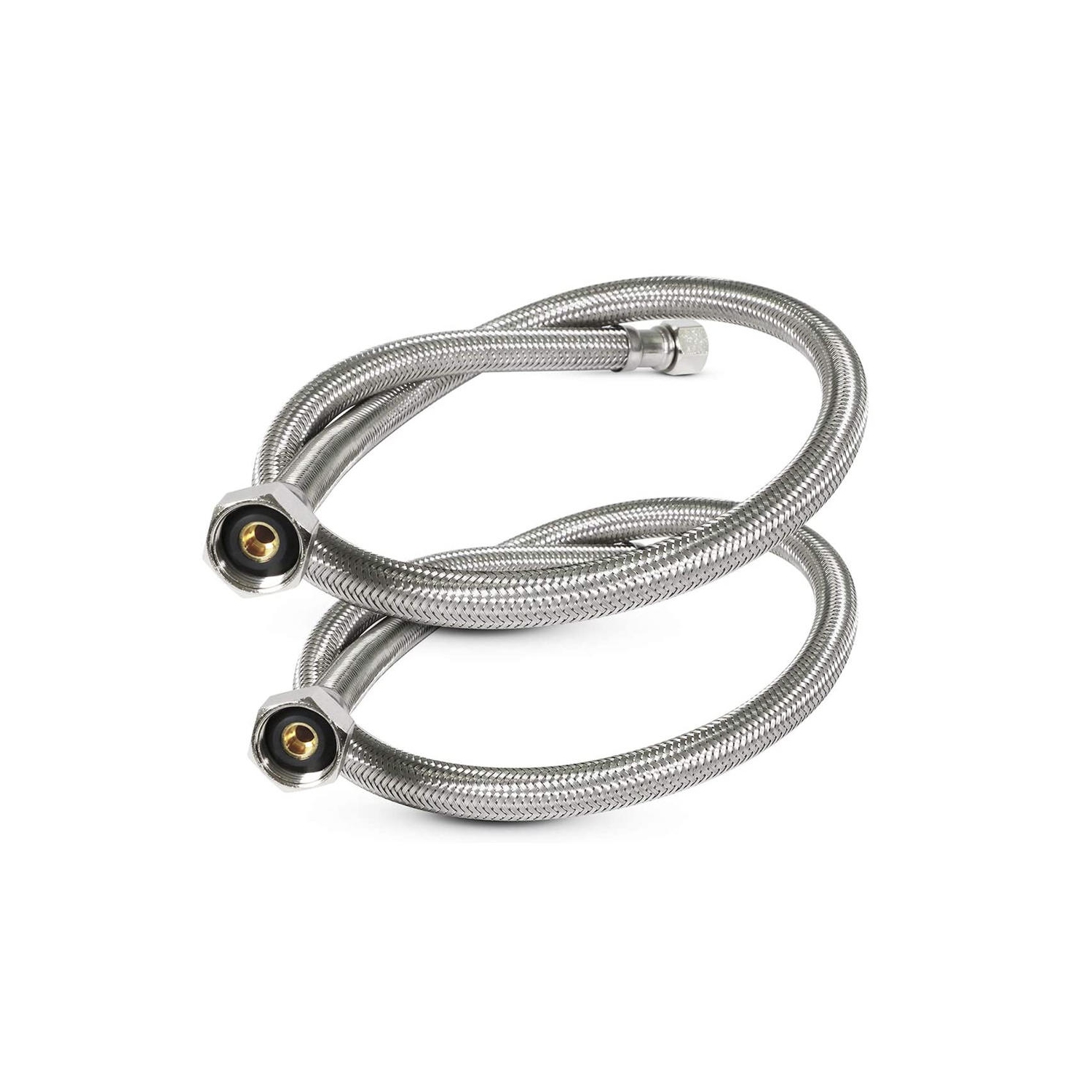 2-pack Stainless Steel Faucet Hose 1/2" IPS Brass Nut x 3/8" Female Fitting - 3 Ft