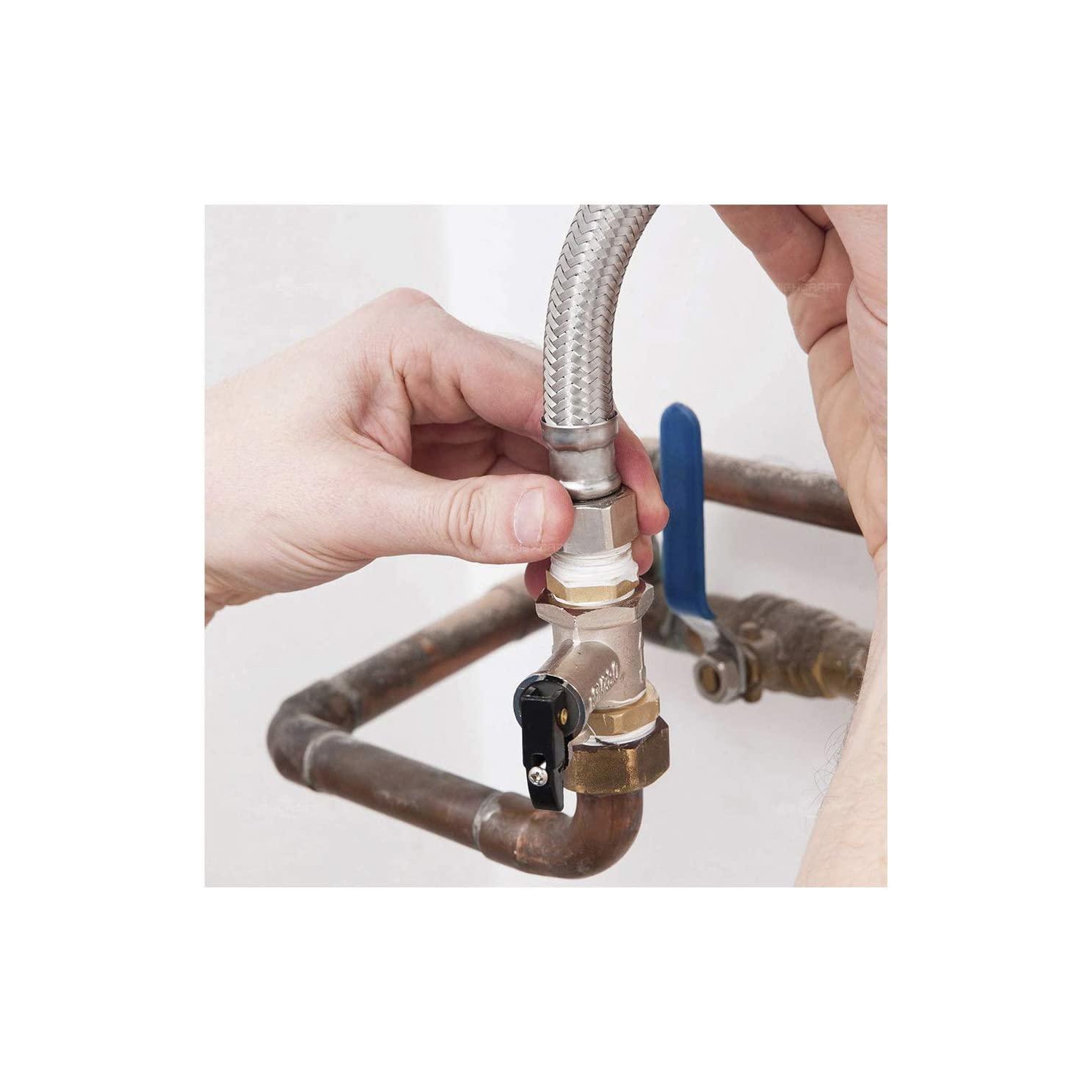 2-pack Stainless Steel Faucet Hose 1/2" IPS Brass Nut x 3/8" Female Fitting - 3 Ft