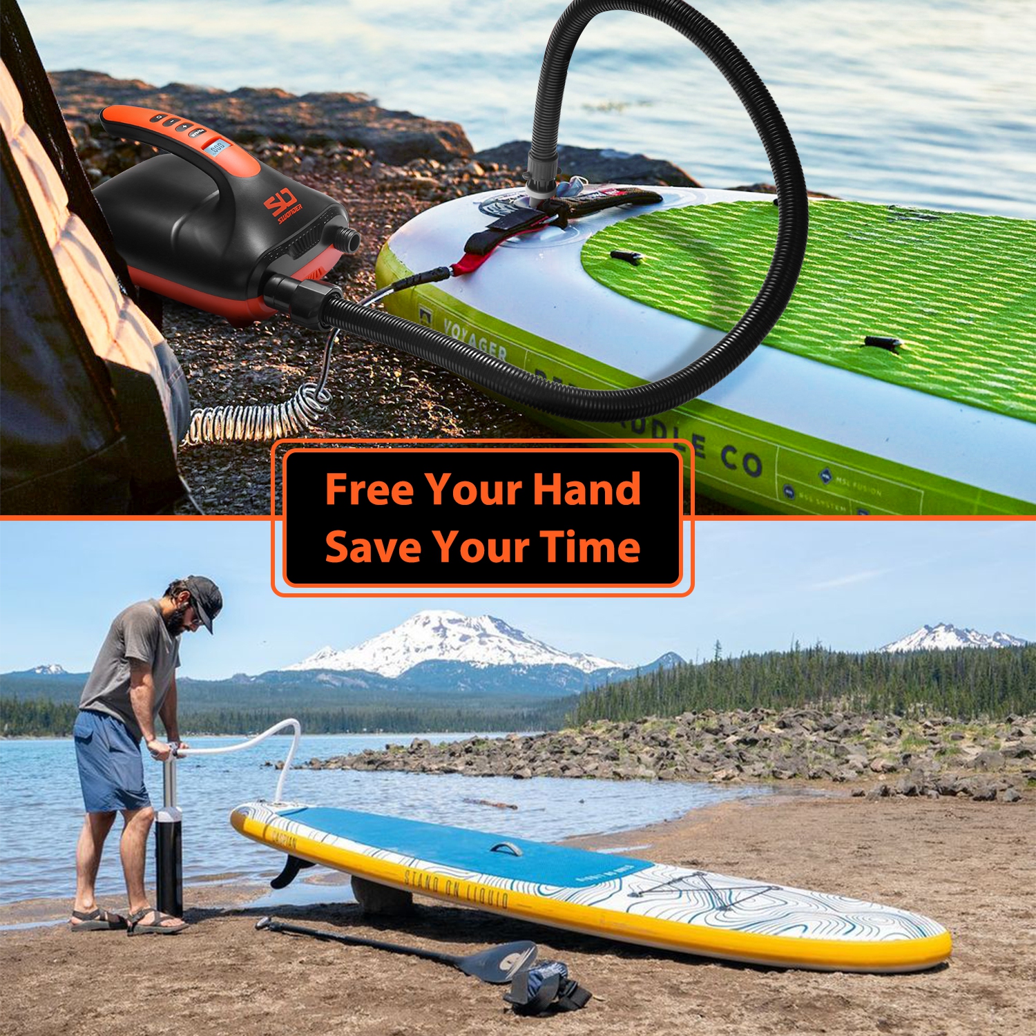 Pompe à air électrique haute pression SWonder, 20 lb/po2, pour planche à pagaie, kayak, tente-noire