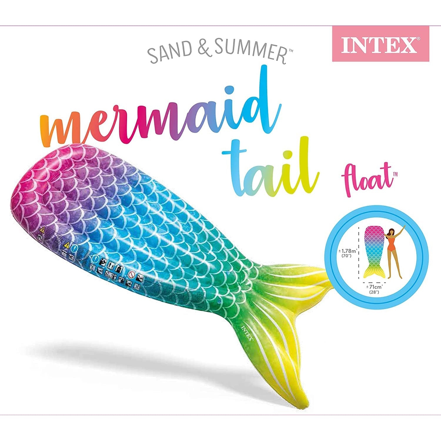 Intex - Inflatable Mermaid Tail Pool Mattress, 70'' x 28'', Multicolor