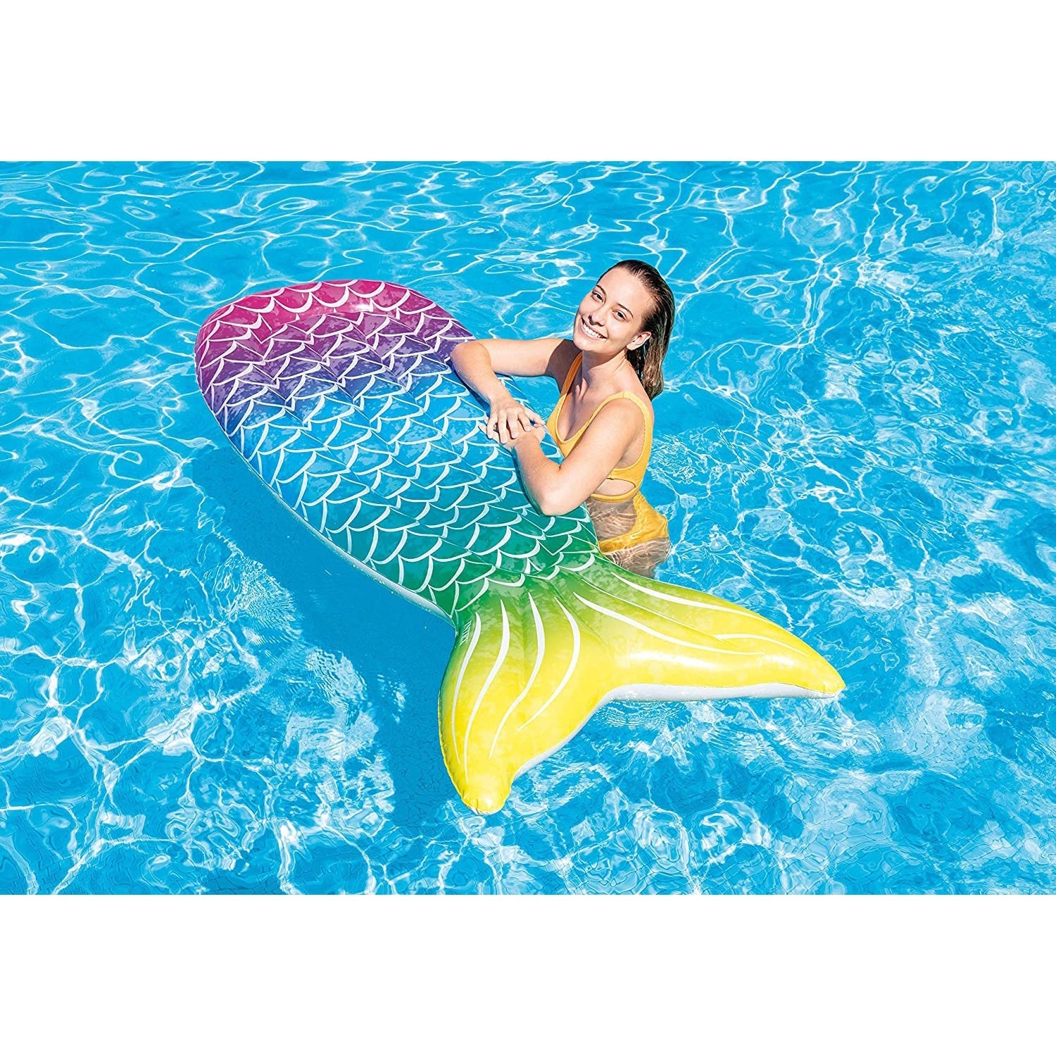 Intex - Inflatable Mermaid Tail Pool Mattress, 70'' x 28'', Multicolor