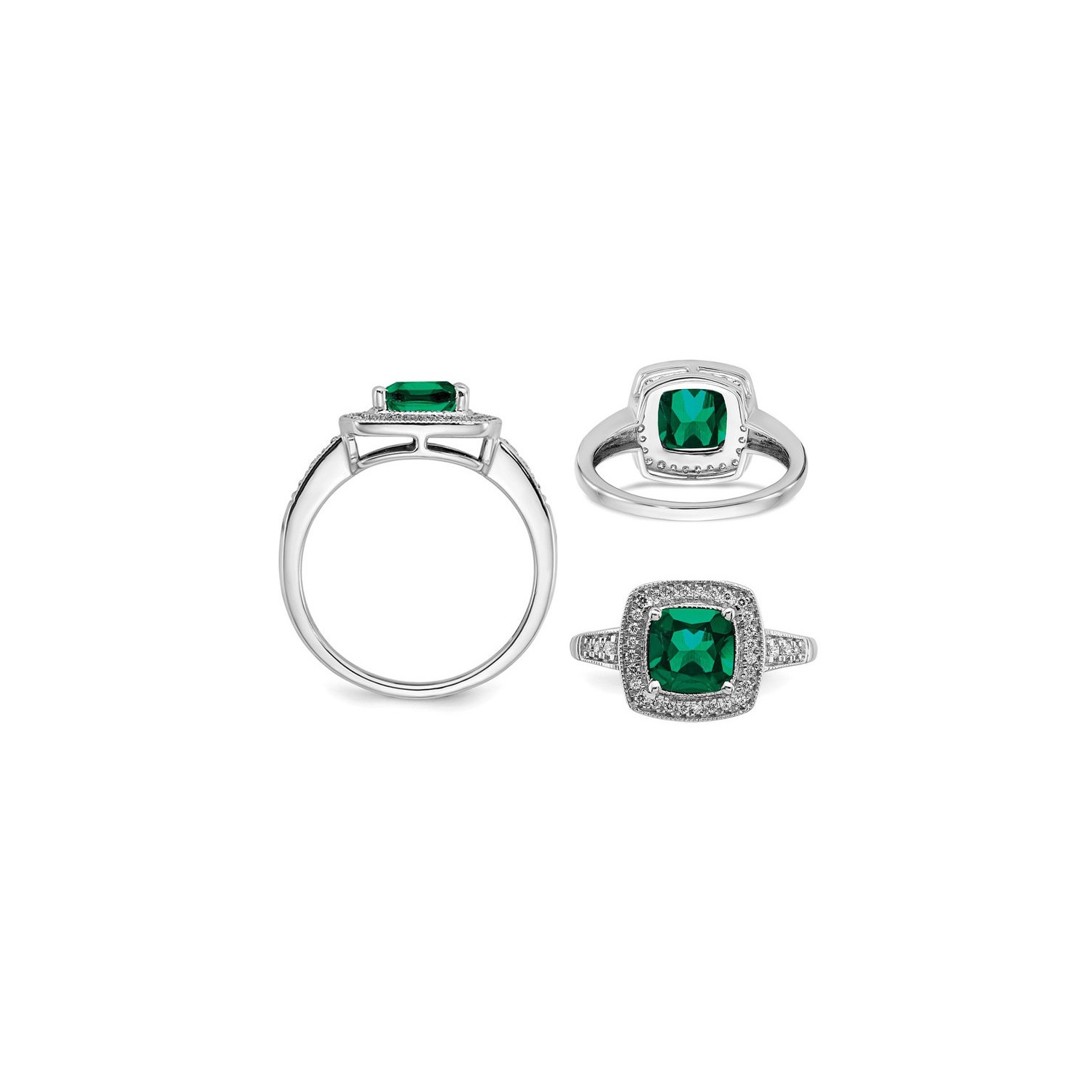 Bague émeraude créée à 1,30 carat en or blanc 14k avec diamants