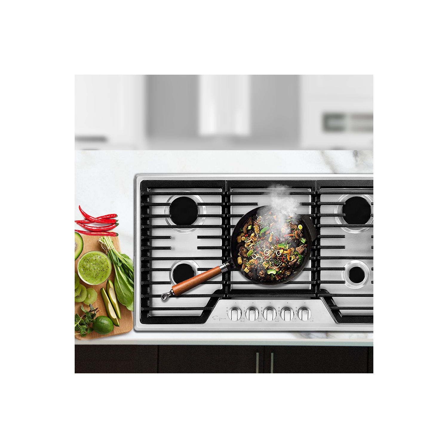 Surface de cuisson au gaz encastrable 36 pi3 à 5 brûleurs scellés Emava – gaz convertible en acier inoxydable