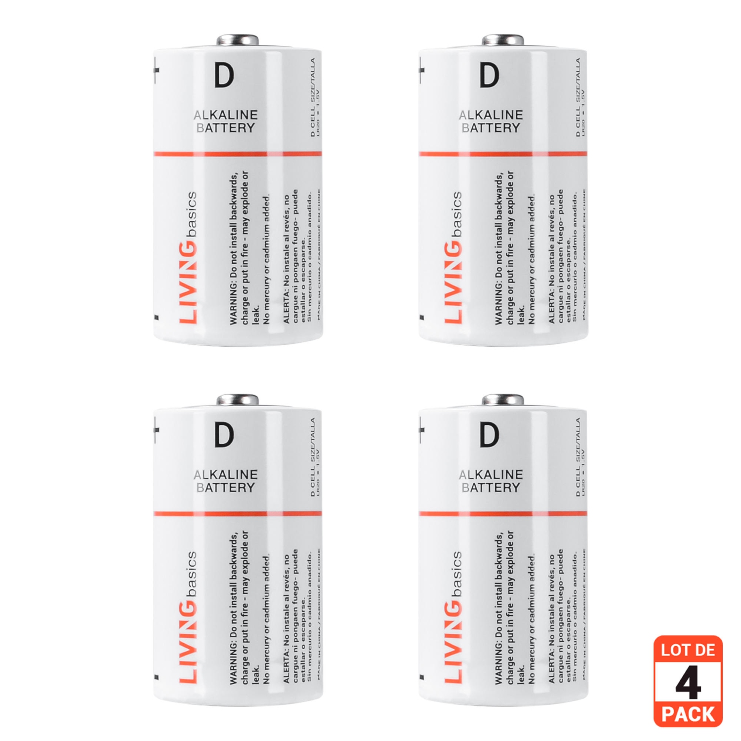 4pcs 1.5V D Batteries alcalines est conforme à la directive de l'UE de la batterie pourraient fonctionner entre -18 et 50 - LivingBasics®