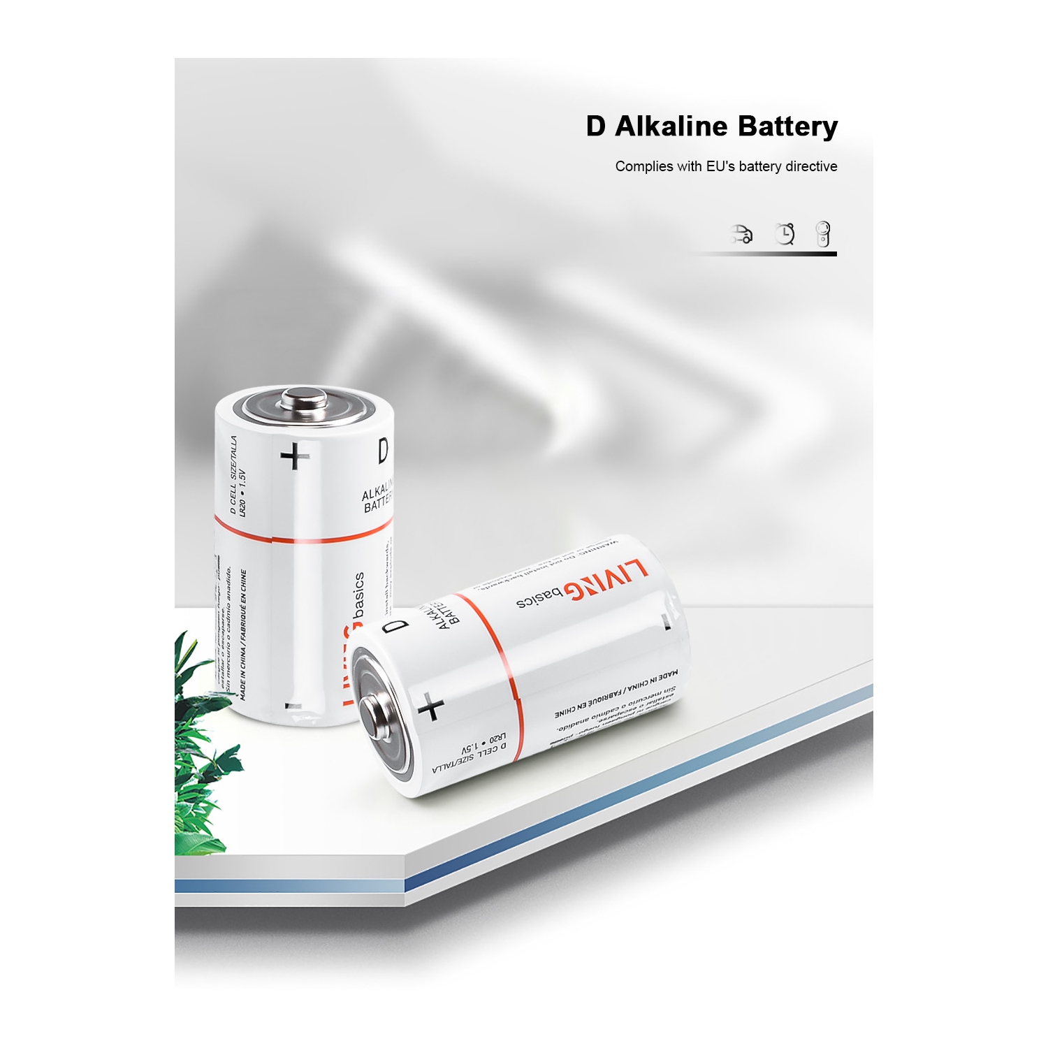 4pcs 1.5V D Batteries alcalines est conforme à la directive de l'UE de la batterie pourraient fonctionner entre -18 et 50 - LivingBasics®