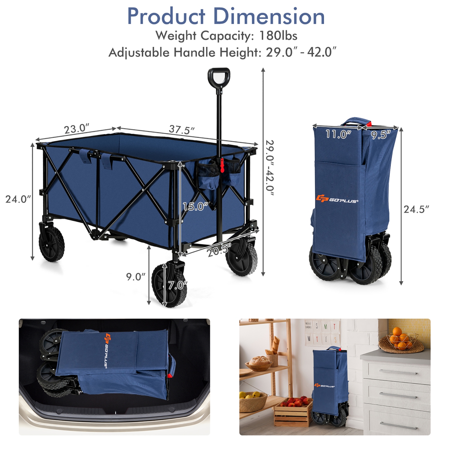 Costway Folding Collapsible Wagon Utility Camping Cart W/Wheels & Adjustable Handle