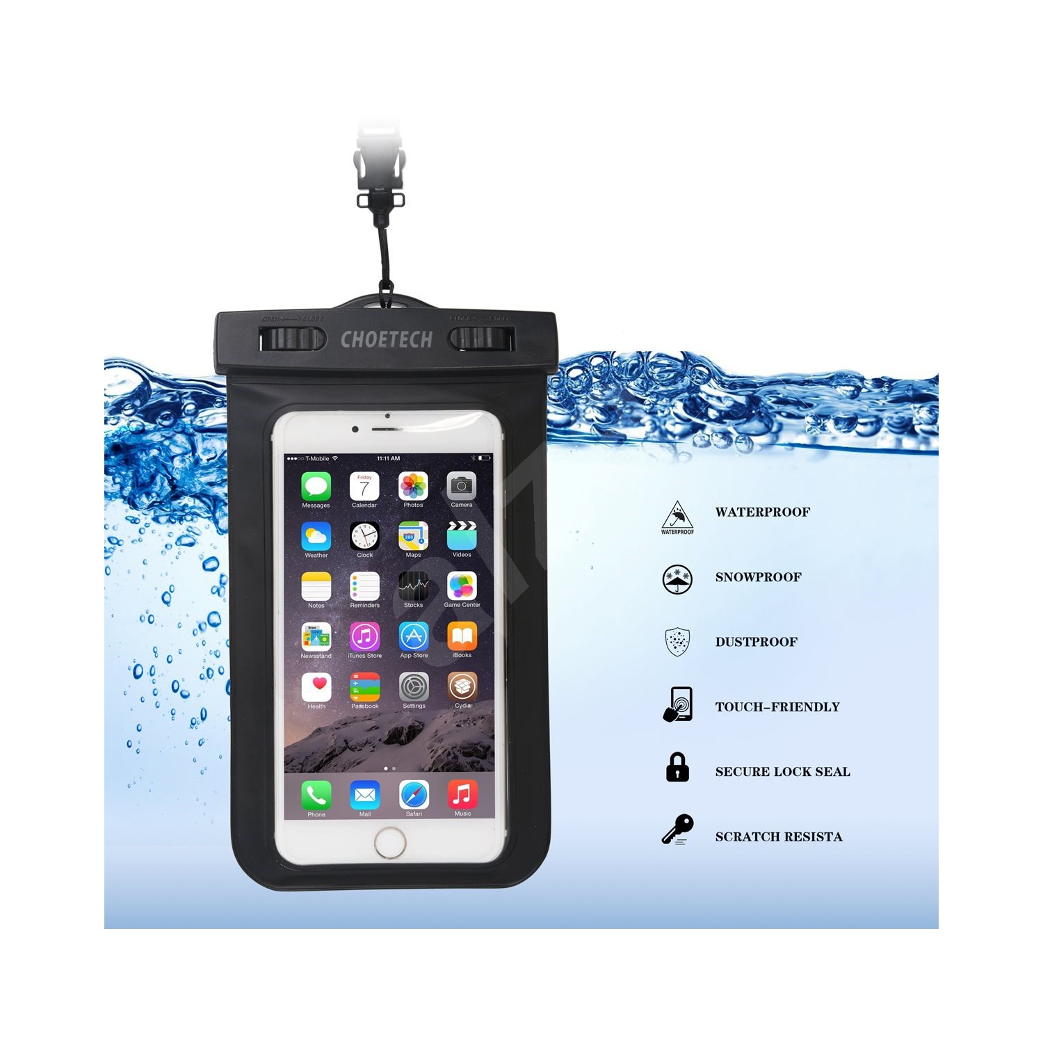 Pochette étanche universelle pour téléphone cellulaire de Choetech – Noir et blanc – WPC007 – toute nouvelle marque