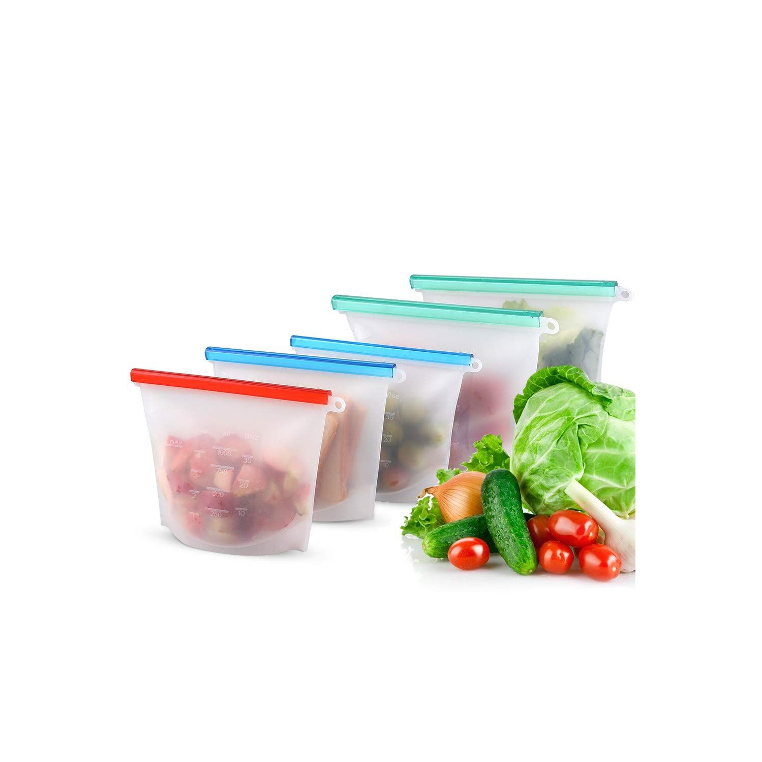 Reusable Storage Bags 4 Pack Food Storage Bags( BPA Free Freezer Ziplock Lunch Bags Leakproof Reusable Bags 1000 Ml