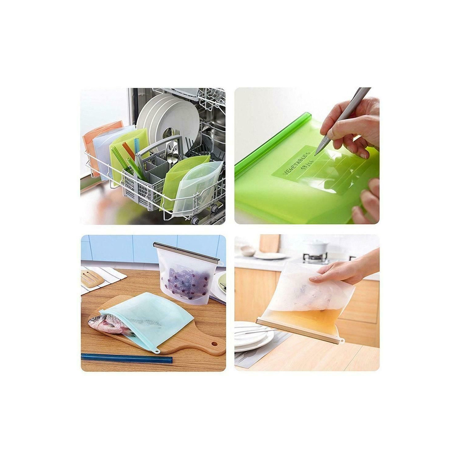 Reusable Storage Bags 4 Pack Food Storage Bags( BPA Free Freezer Ziplock Lunch Bags Leakproof Reusable Bags 1000 Ml