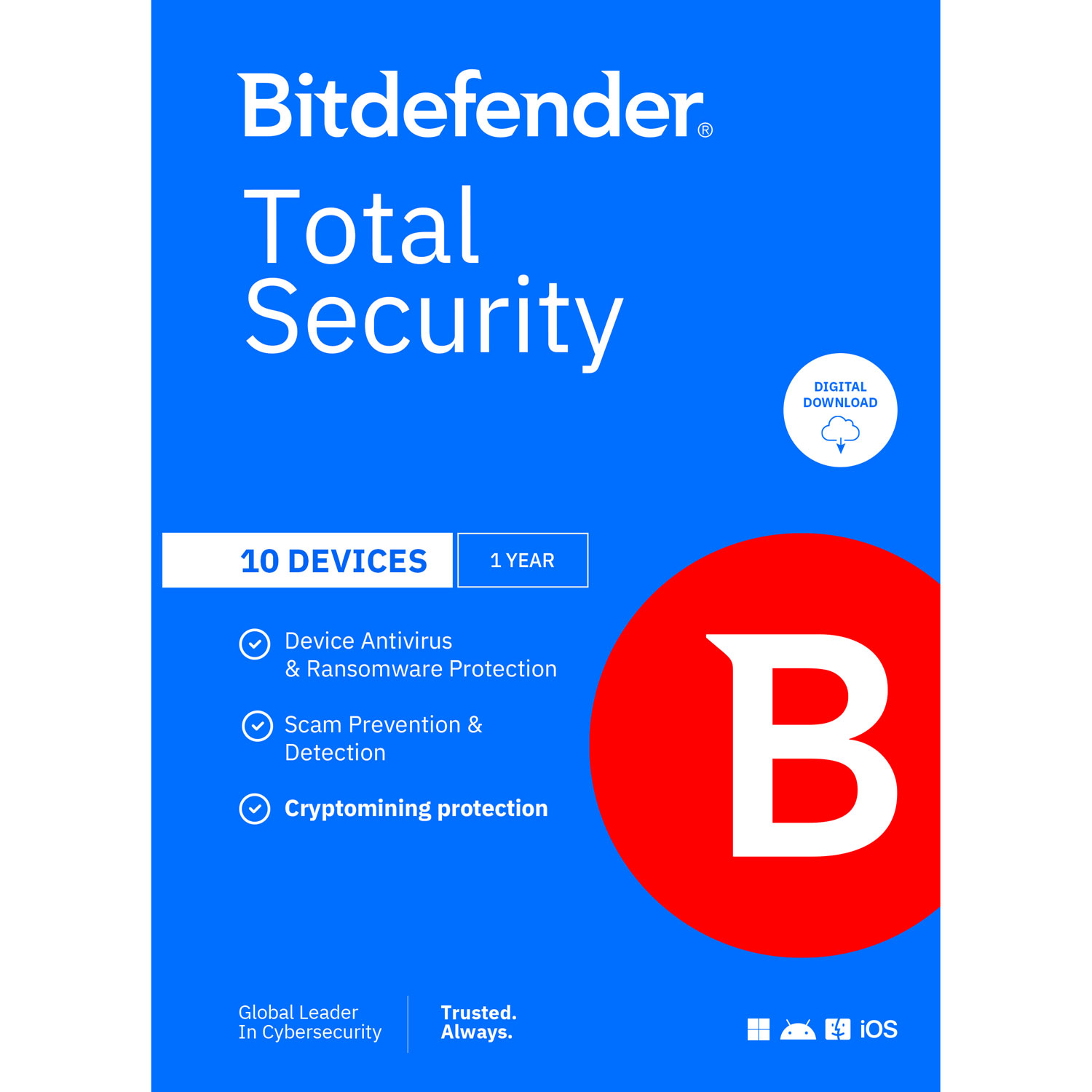 Bitdefender Total Security (PC/Mac/iOS/Android) - 10 User - 1 Year - Digital Download