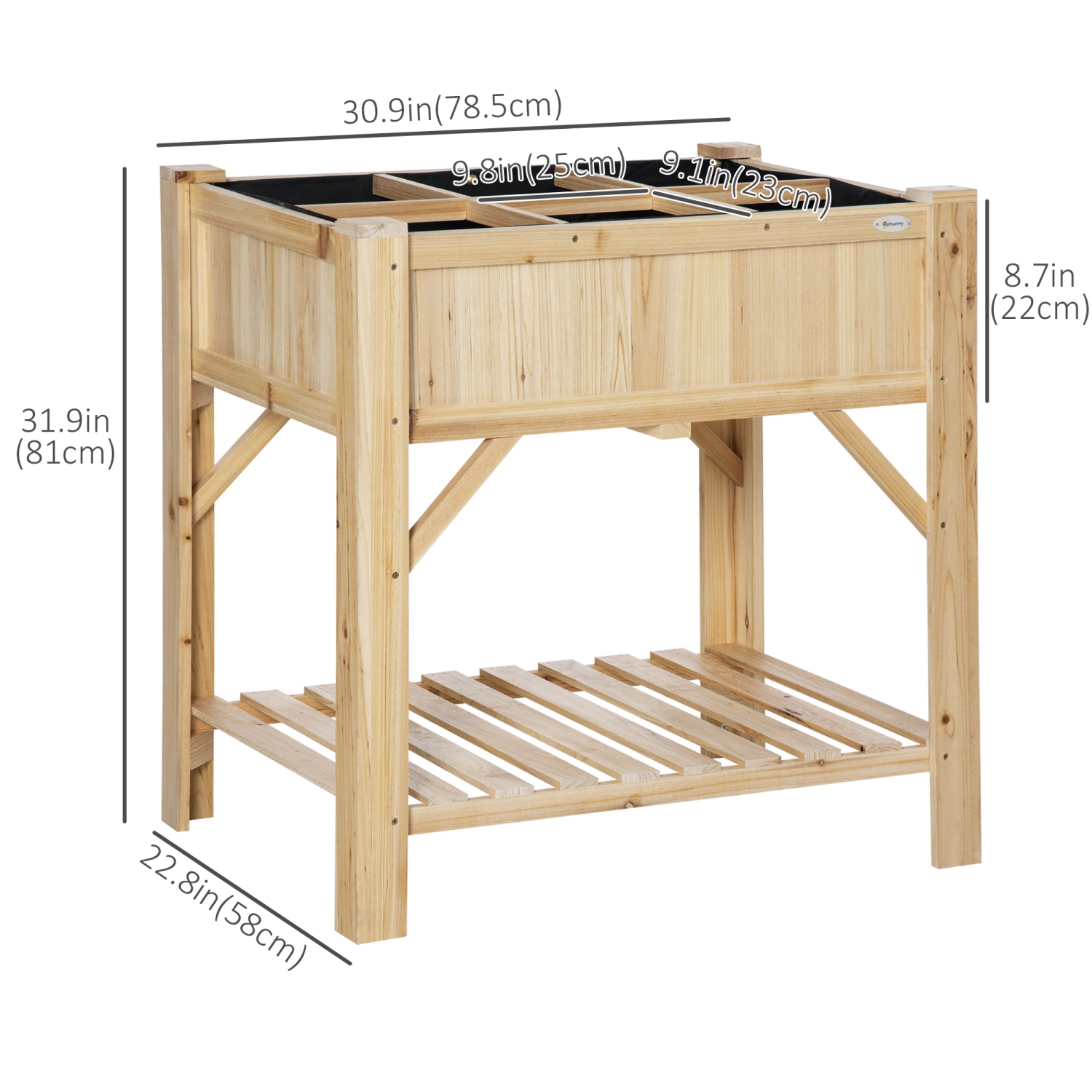 Outsunny 6 Pocket Raised Garden Bed, Elevated Wood Planter Box with Storage Shelf and Non-Woven Fabric, for Vegetable, Flower, Herb in Patio,