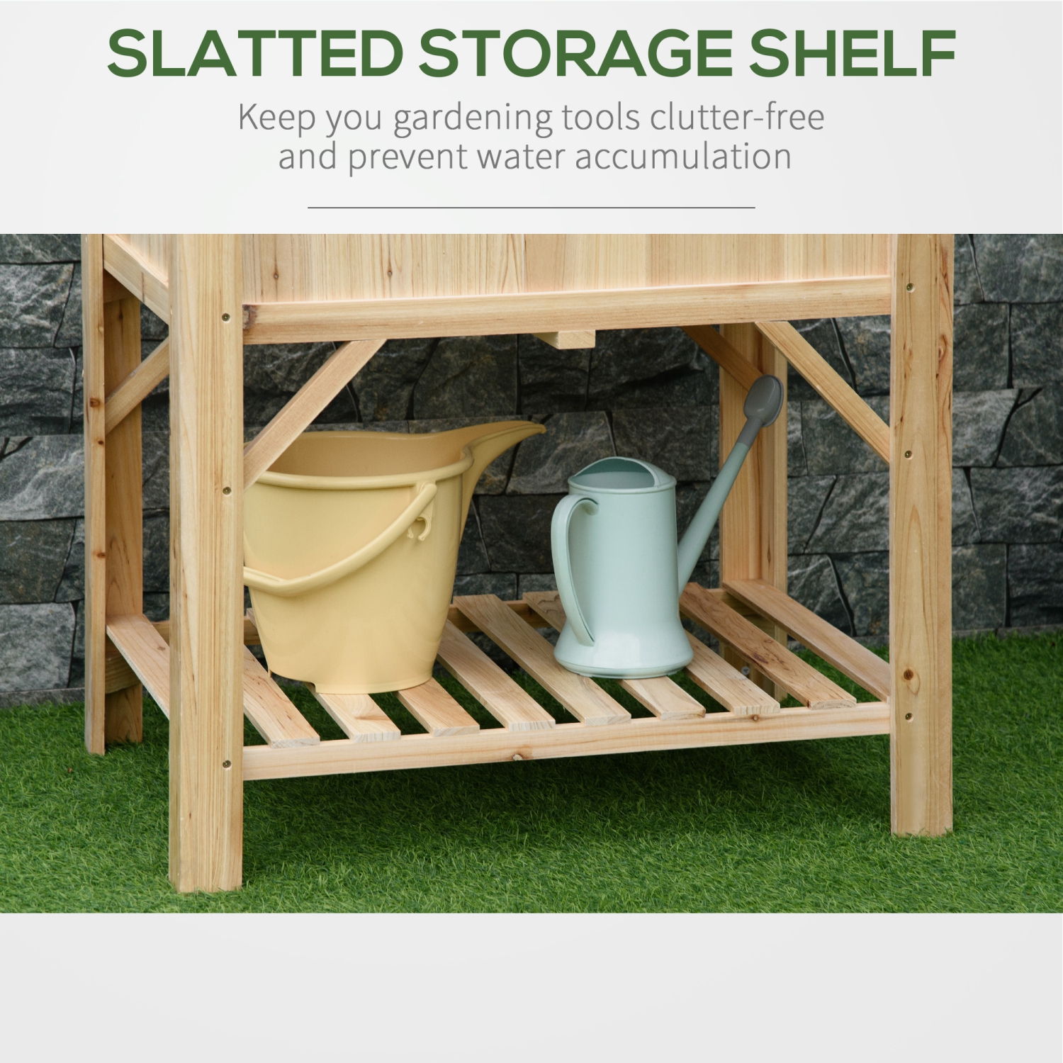 Outsunny 6 Pocket Raised Garden Bed, Elevated Wood Planter Box with Storage Shelf and Non-Woven Fabric, for Vegetable, Flower, Herb in Patio,