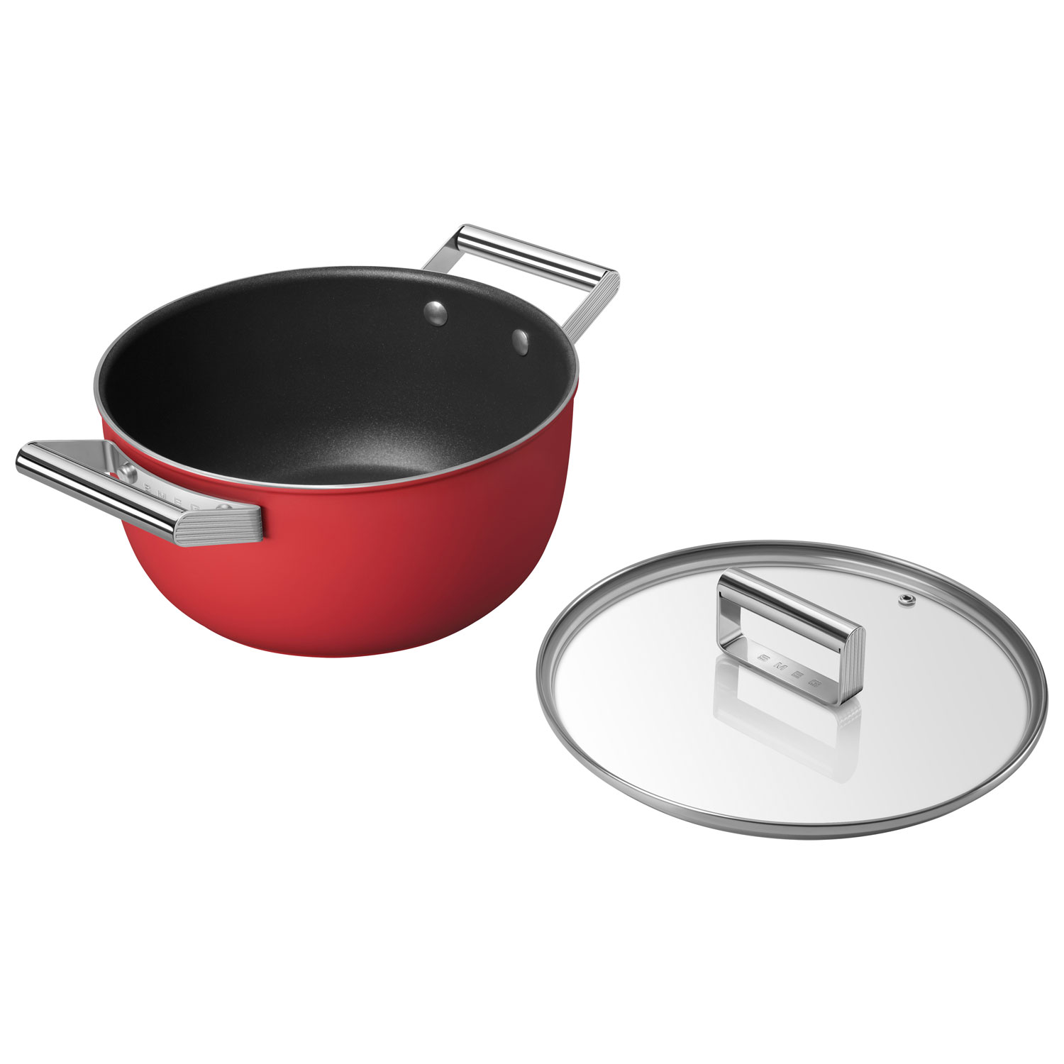 Smeg 9.5" Aluminum Casserole Pan with Glass Lid - Matte Red