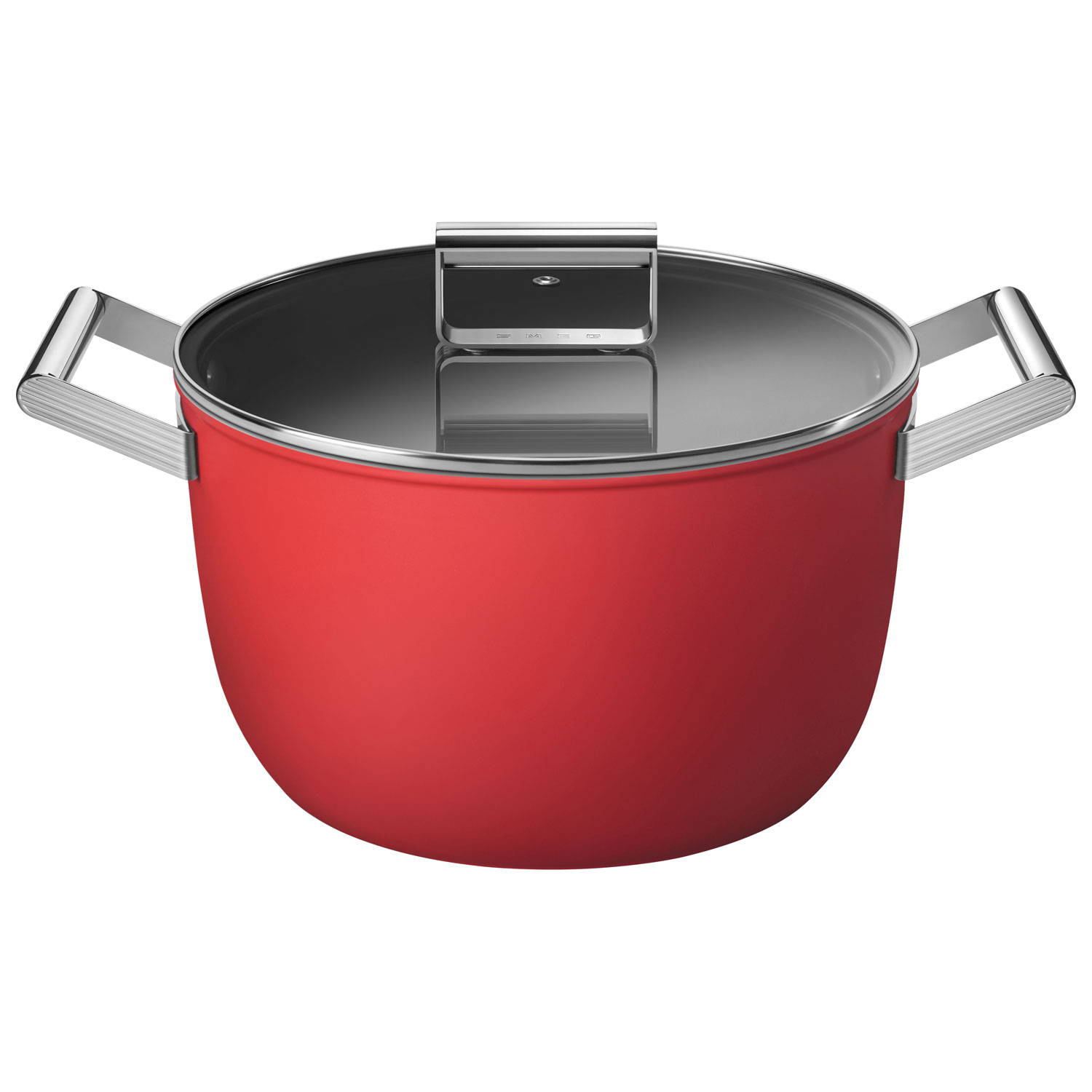 Casserole de 10 po en aluminium avec couvercle en verre de Smeg - Rouge mat