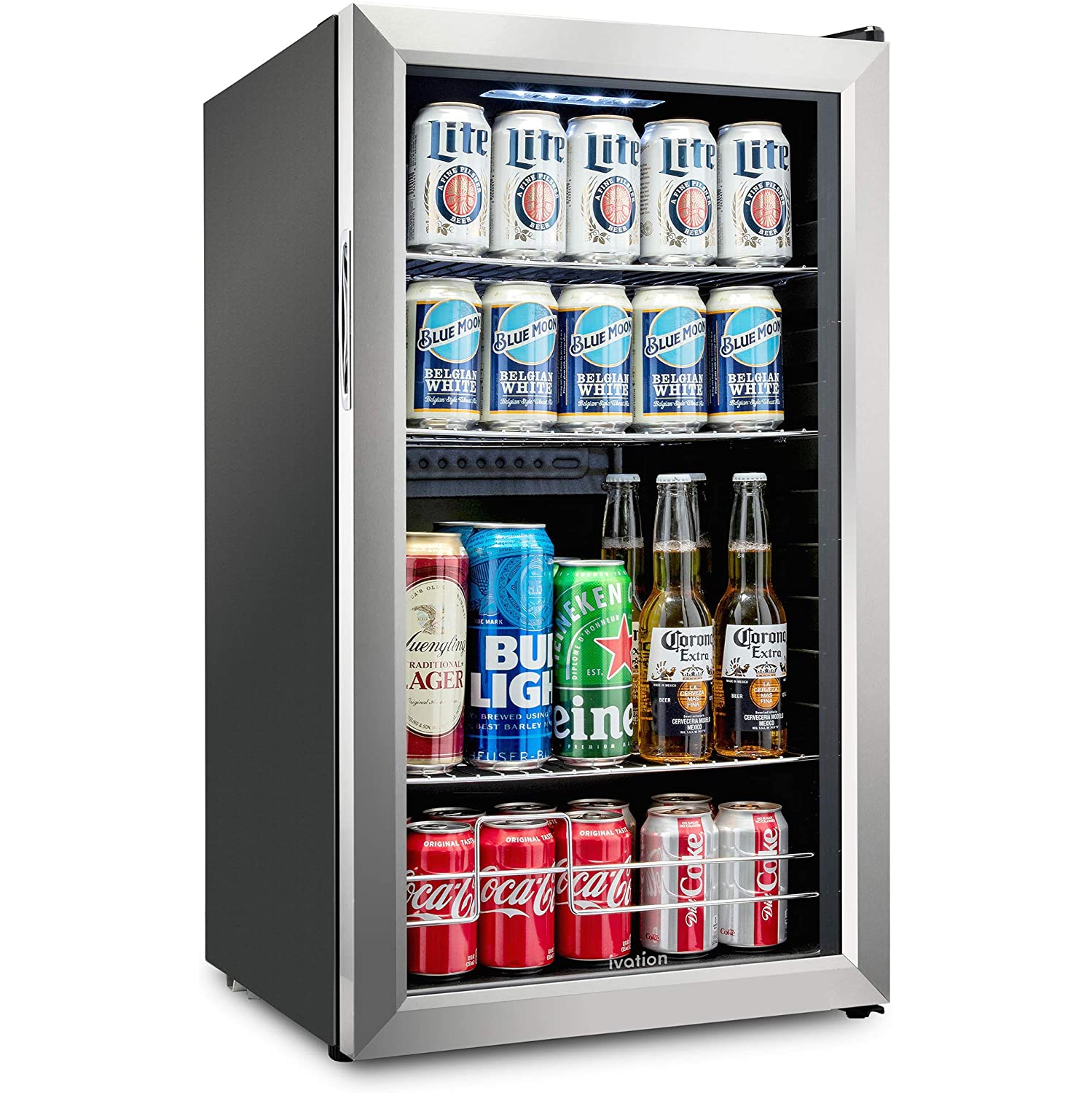 Ivation 126 Can Beverage Refrigerator | Freestanding Ultra Cool Mini Drink Fridge | Beer, Cocktails, Soda, Juice Cooler for Home & Office |