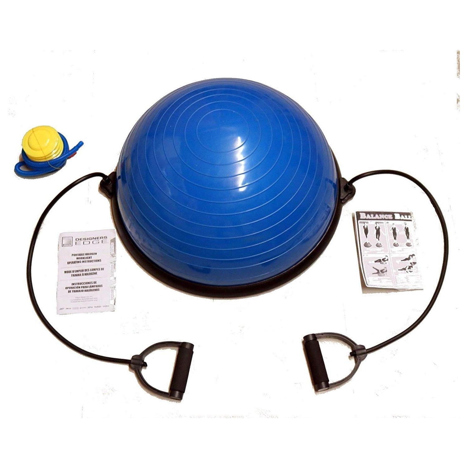 Balance Ball Balance Trainer, 23" Half Ball with 2 Resistance Bands, Half Yoga Exercise Ball Yoga Strength Exercise Fitness Platform, Stability Ball