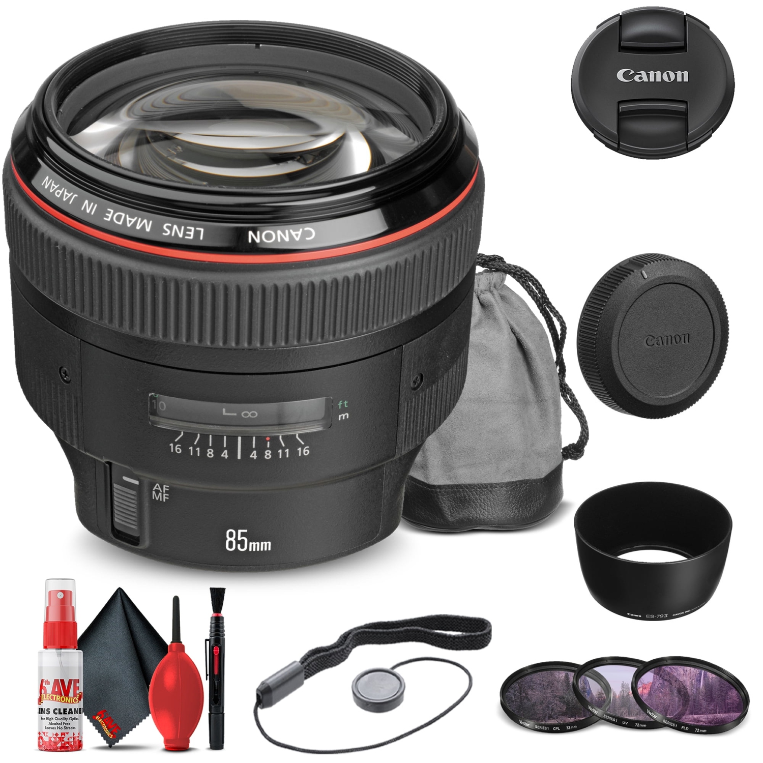 Canon EF 85mm f/1.2L II USM Lens + Filter Kit + Cap Keeper Base Bundle (International Version)