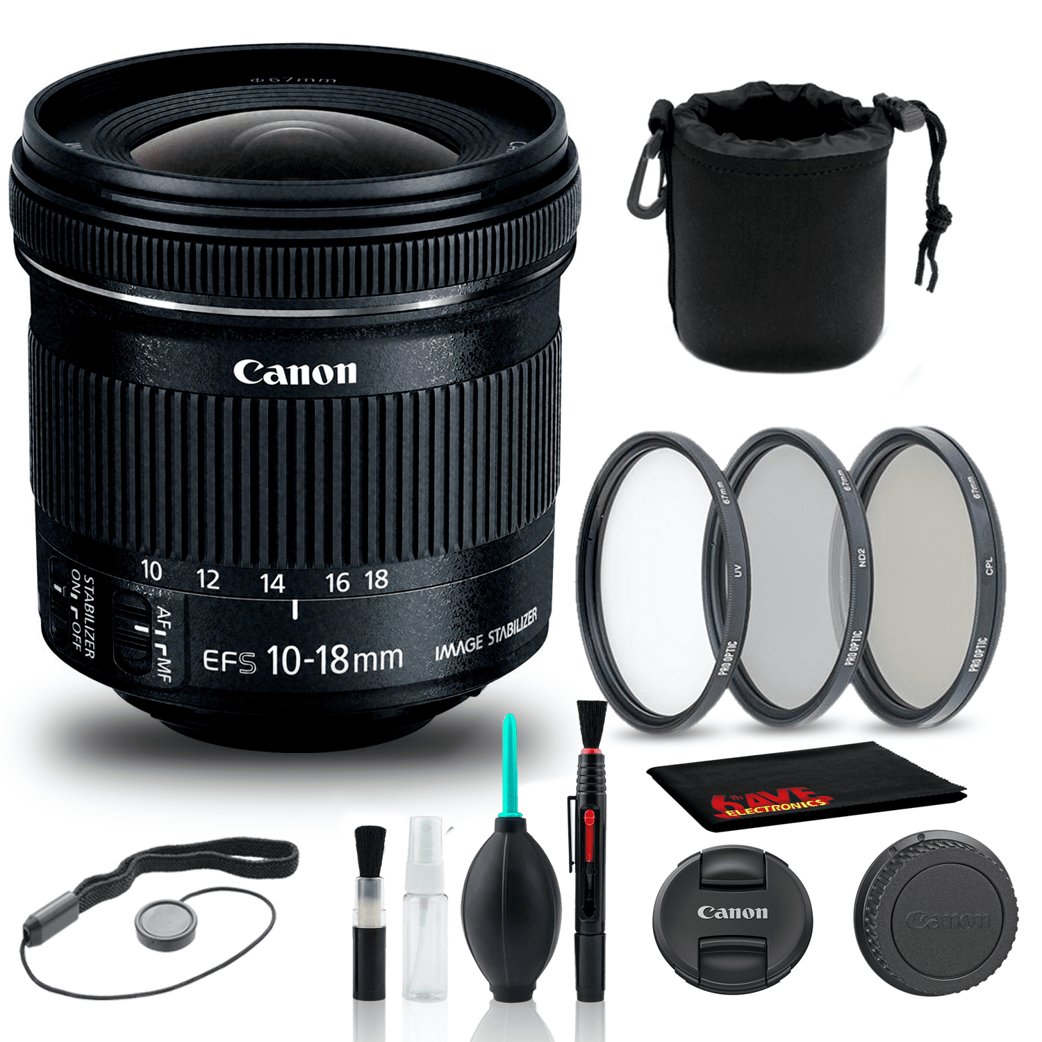 Canon EF-S 10-18mm f/4.5-5.6 IS STM Lens + Filter Kit + More