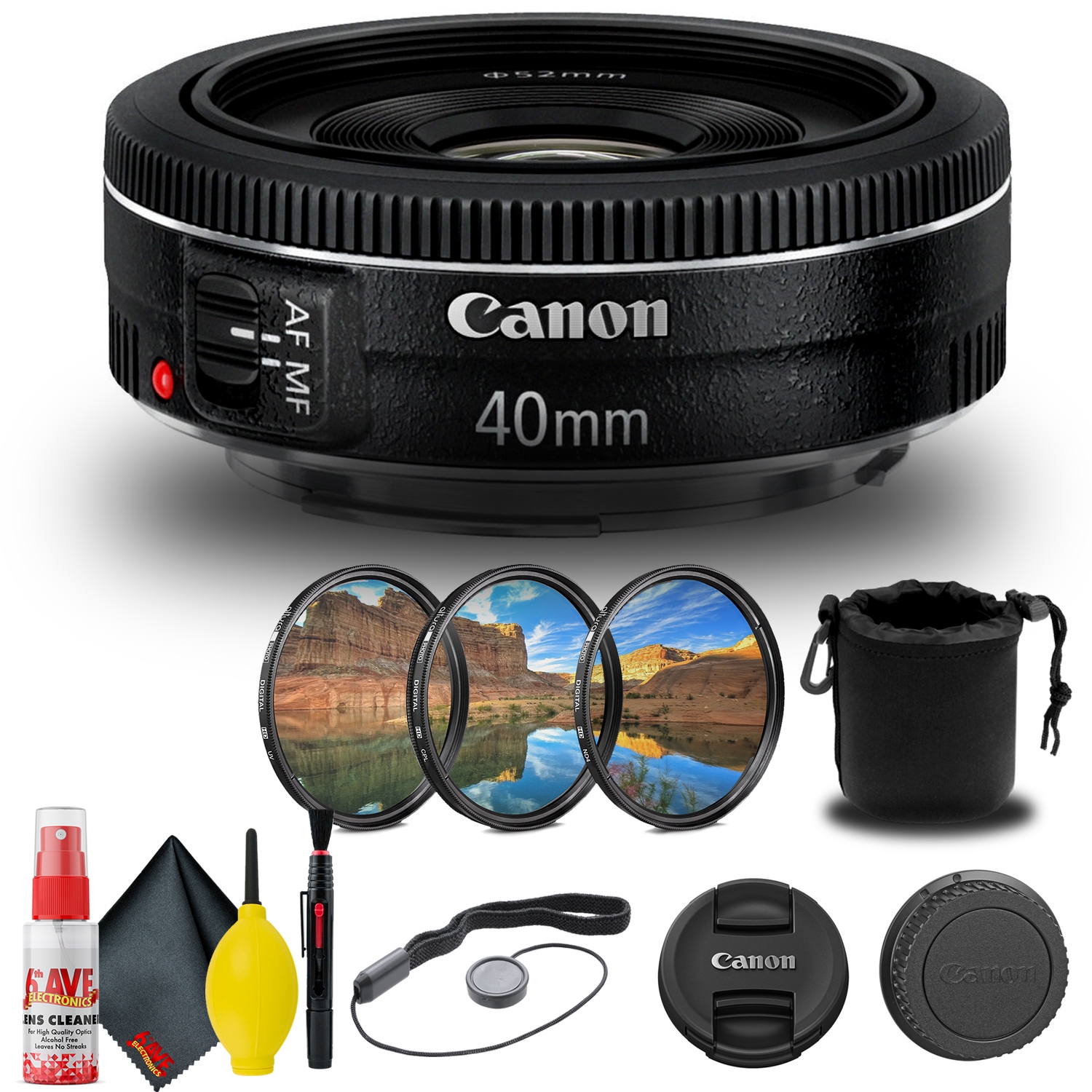 Canon EF 40mm f/2.8 STM Lens + Filter Kit + Lens Pouch Base Bundle (International Version)