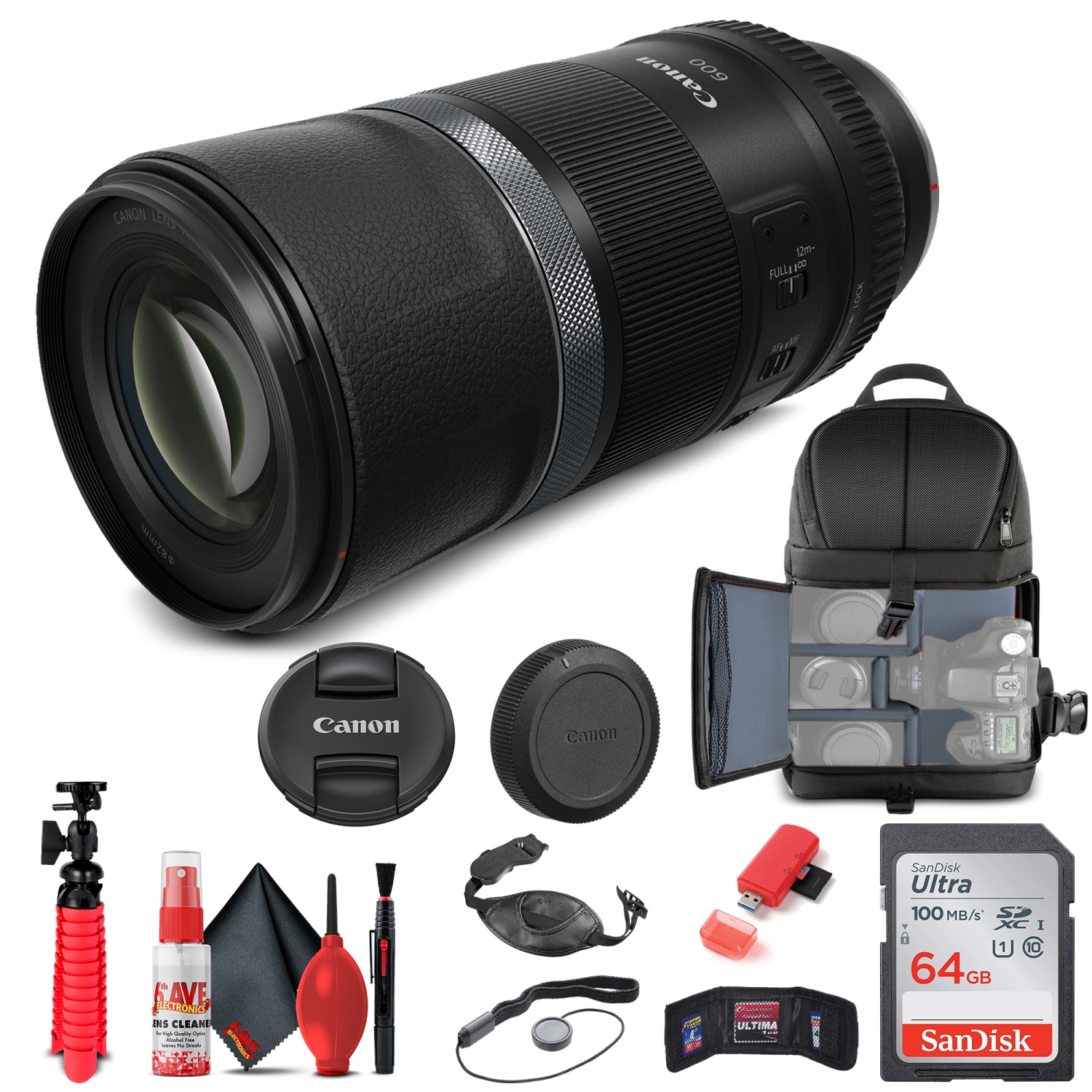 Canon RF 600mm f/11 IS STM Super-Telephoto Lens 3986C002 + Filter + BackPack + 64GB Card + More