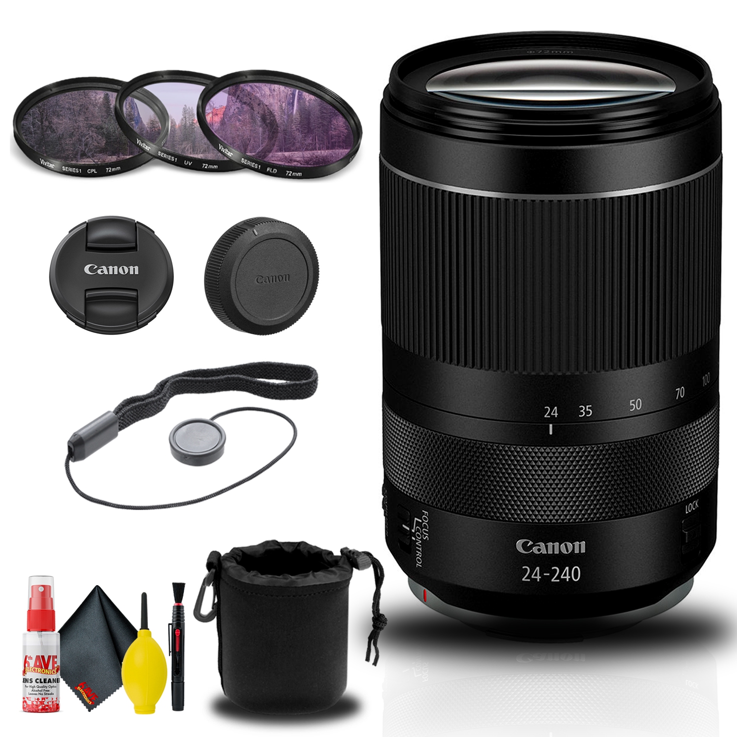 Canon RF 24-240mm f/4-6.3 IS USM Lens + Filter + Lens Pouch Base Bundle