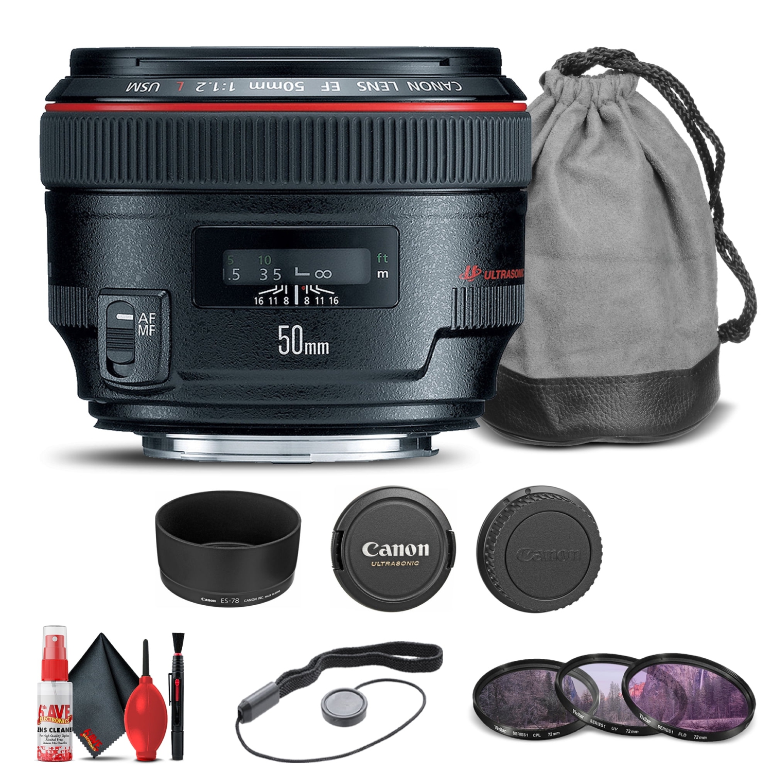 Canon EF 50mm f/1.2L USM Lens + Filter Kit + Cap Keeper Base Bundle (International Version)