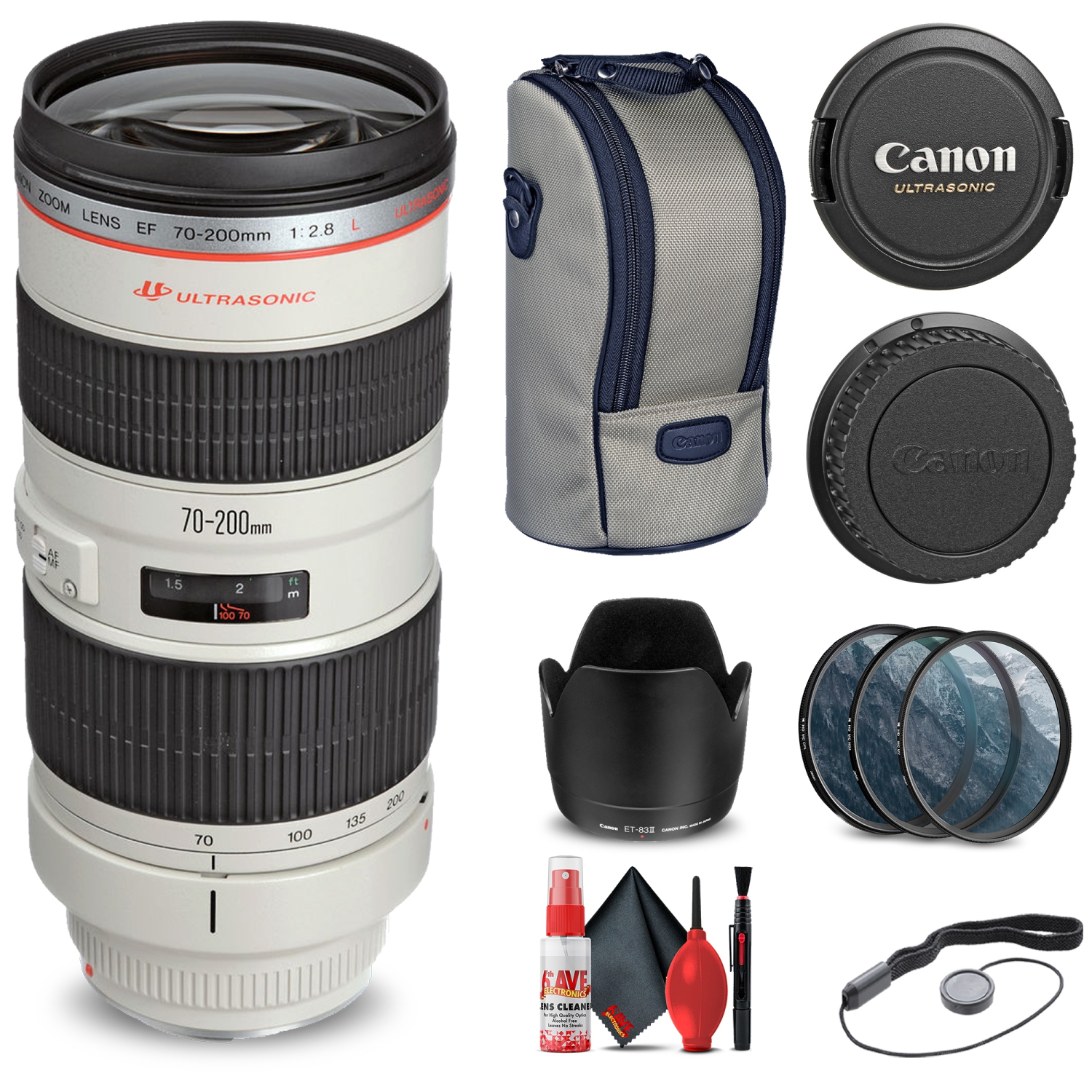Canon EF 70-200mm f/2.8L USM Lens (2569A004) + Filter Kit + Cap Keeper + More