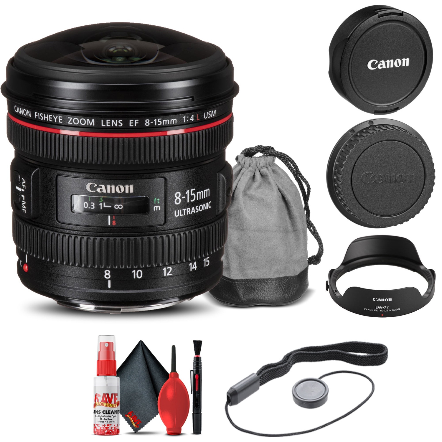 Canon EF 8-15mm f/4L Fisheye USM Lens + Cap Keeper Base Bundle