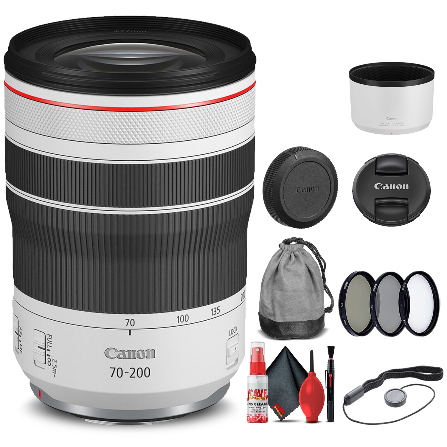 Canon RF 70-200mm f/4L IS USM Lens (4318C002) + Filter Kit + Cap Keeper Base Bundle