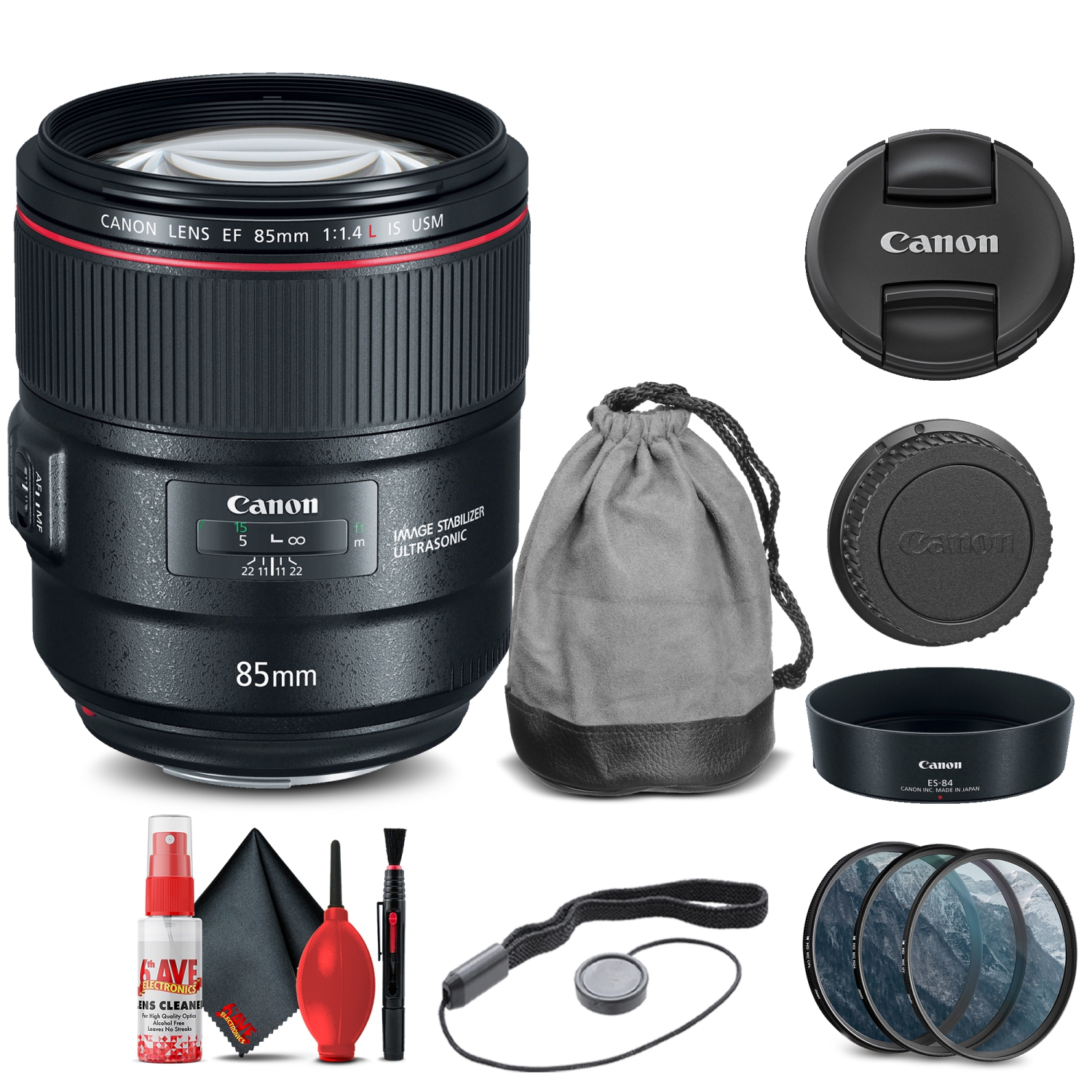 Canon EF 85mm f/1.4L IS USM Lens (2271C002) + Filter Kit + Cap Keeper Base Bundle