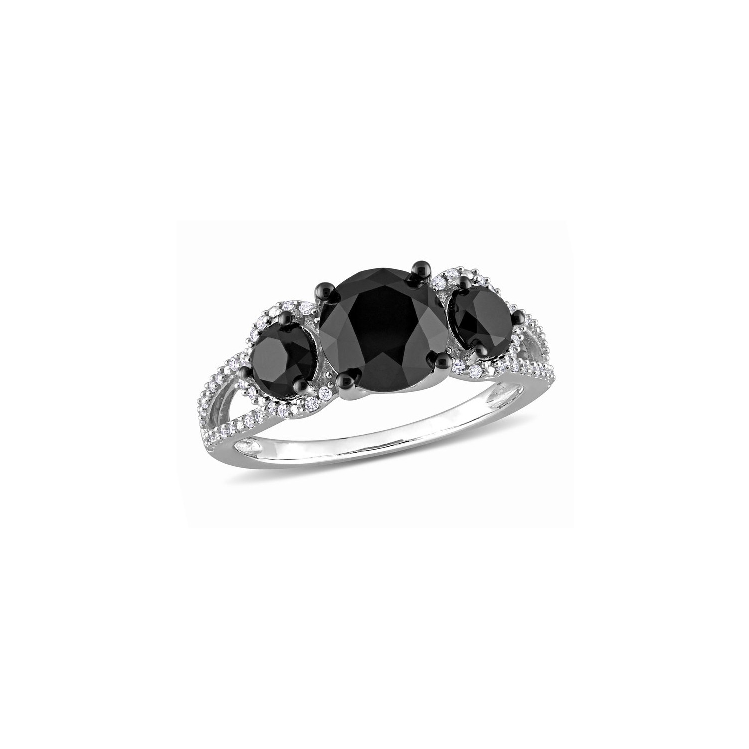 3.00 Carat Black & White Diamond Three-Stone Ring in 10k White Gold