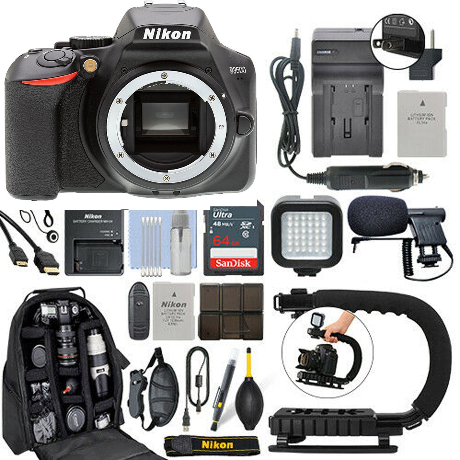 Nikon D3500 DSLR Camera with 64GB Pro Video Kit
