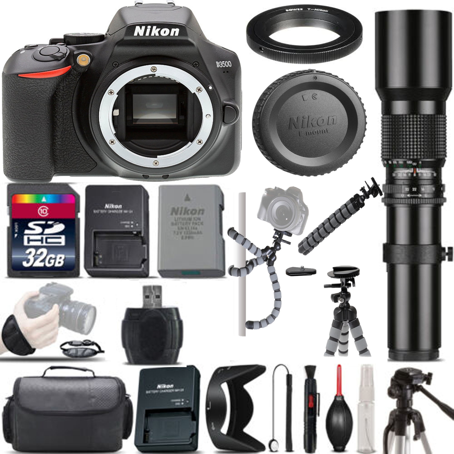 Nikon D3500 DSLR Camera with 500mm Telephoto Lens -32GB Deluxe Bundle
