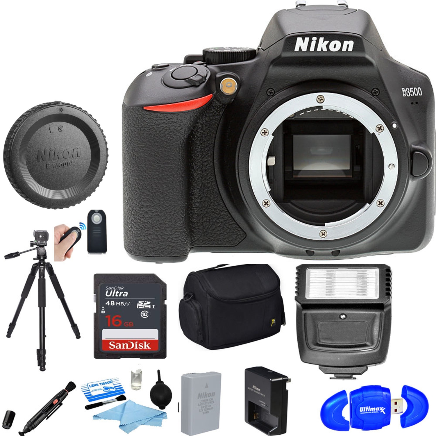 Nikon D3500 DSLR Camera with Sandisk 16GB Starter Bundle